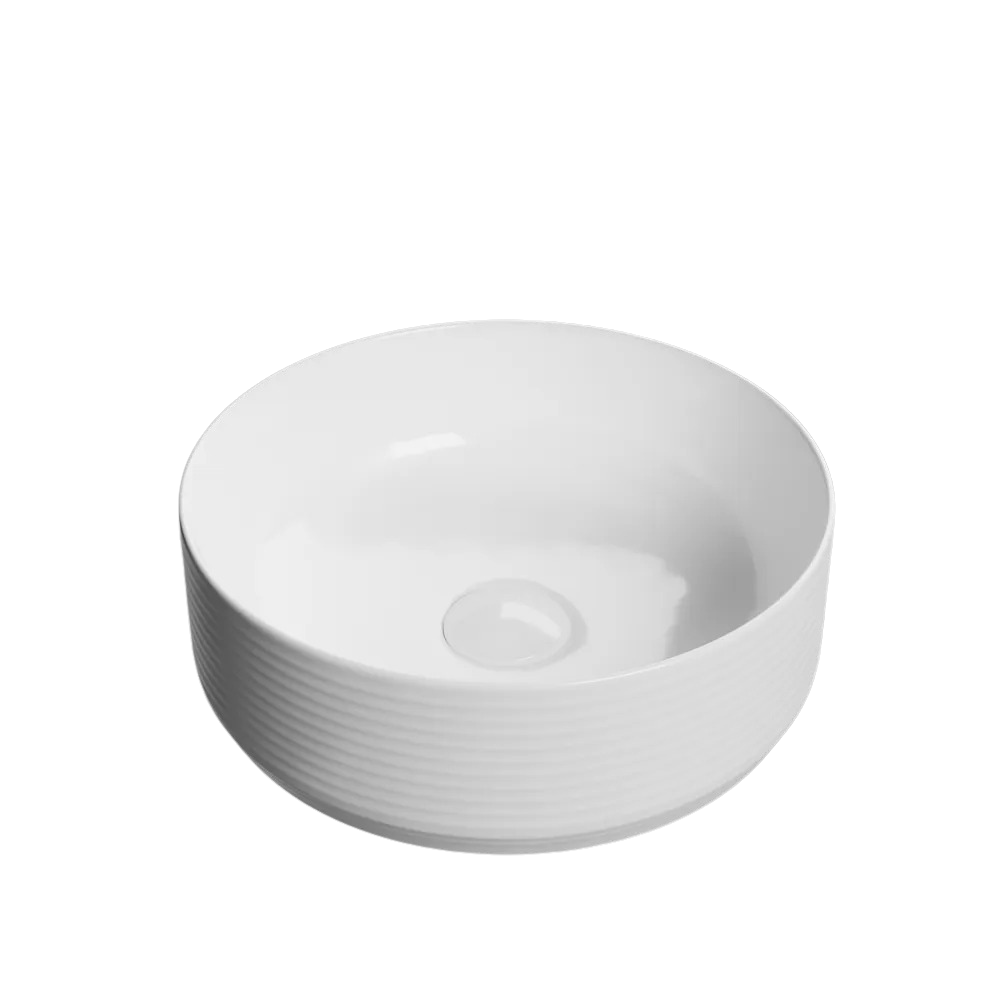 Lavoar baie Foglia, rotund, pe blat, alb, ventil inclus, 358x358 mm