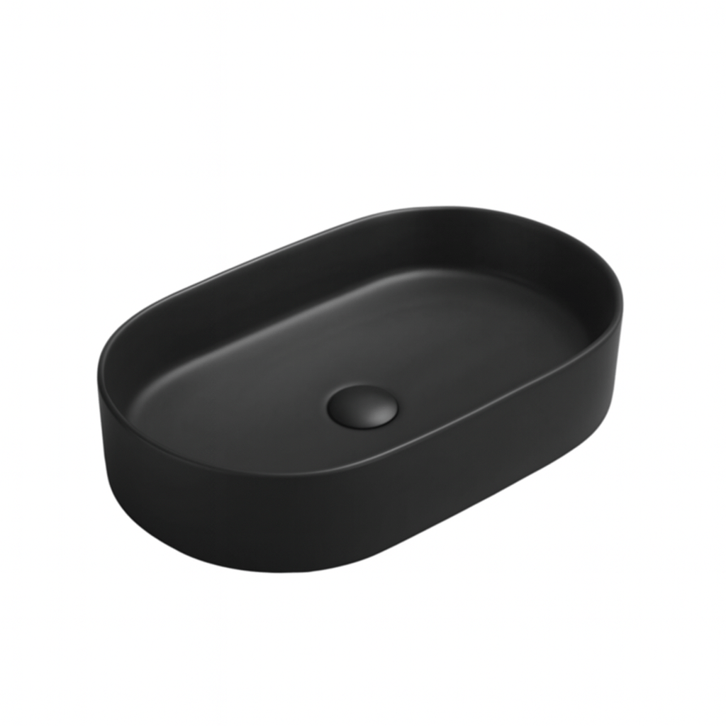 Lavoar baie, negru mat, montaj pe blat, 60 cm, cu ventil, Adelais Foglia