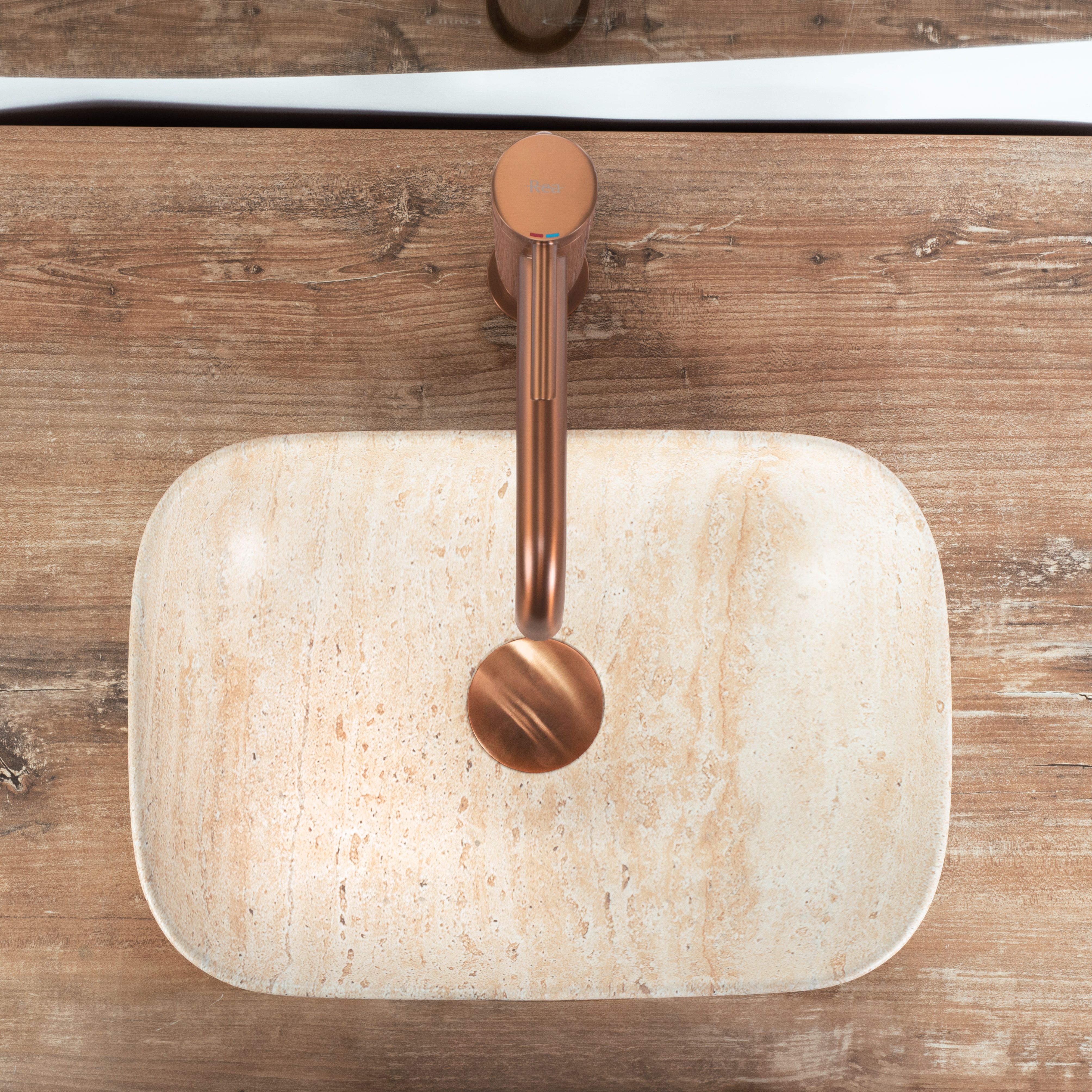 Lavoar baie pe blat dreptunghiular 36 cm ceramică imitatie piatra mat – Rea Belinda Mini