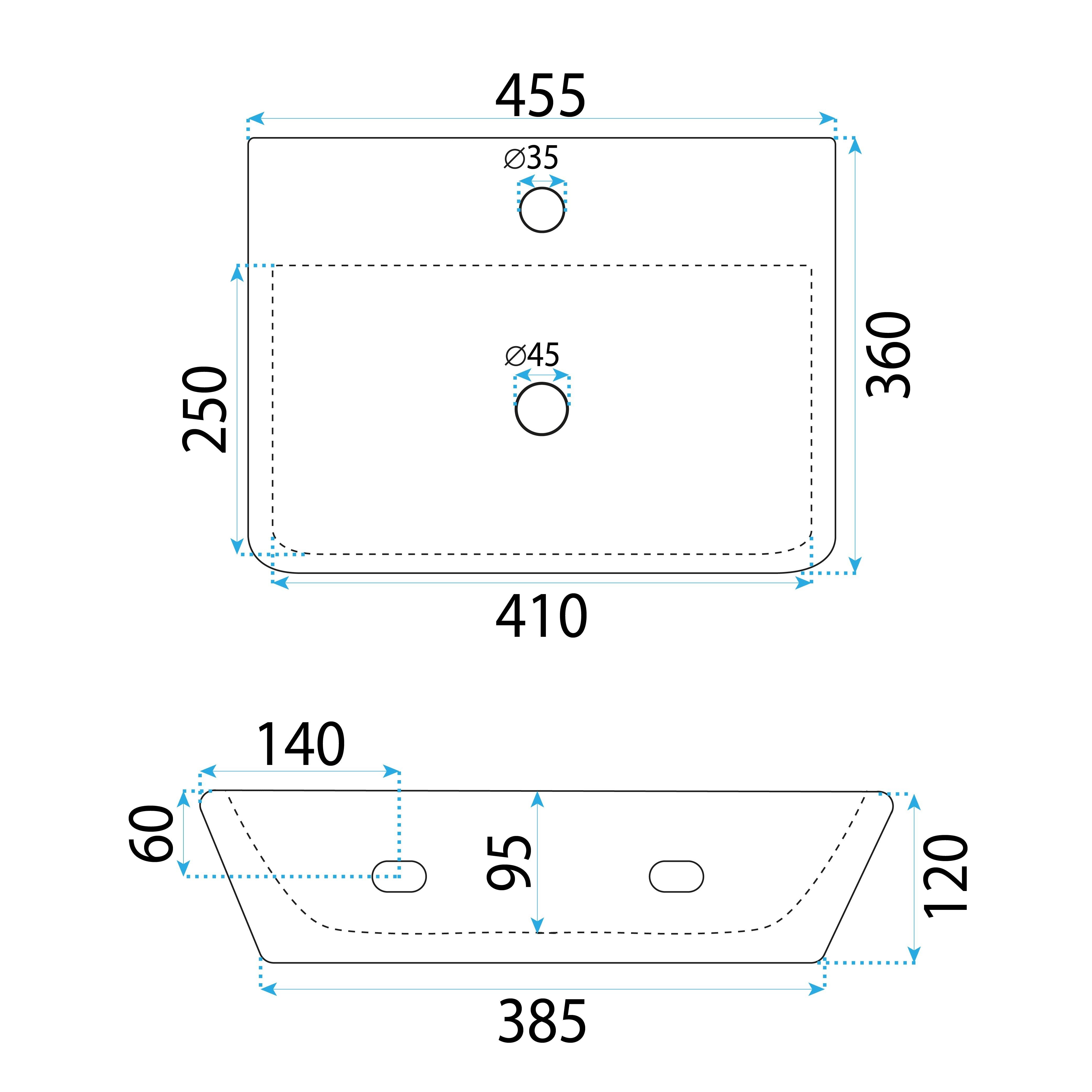 Lavoar baie pe blat dreptunghiular 45,5 cm ceramic imitație marmură alb lucios – Rea Altea Cloudy