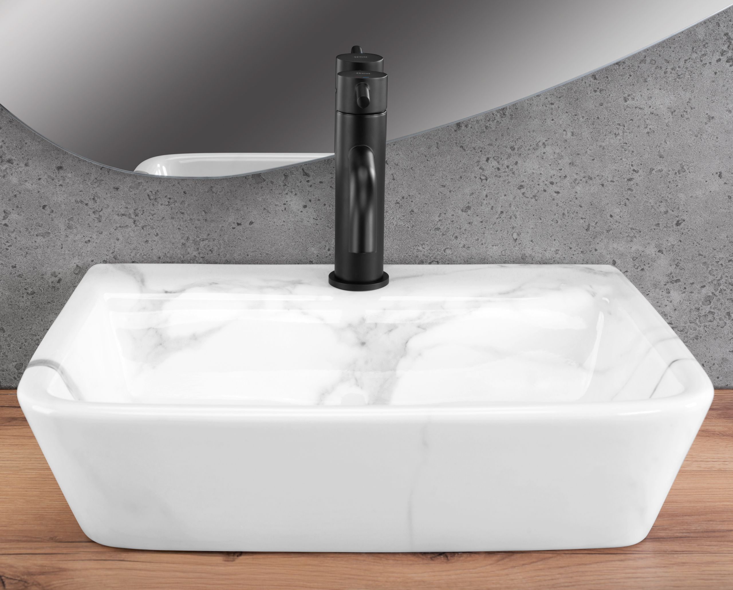 Lavoar baie pe blat dreptunghiular 45,5 cm ceramic imitație marmură alb lucios – Rea Altea Cloudy