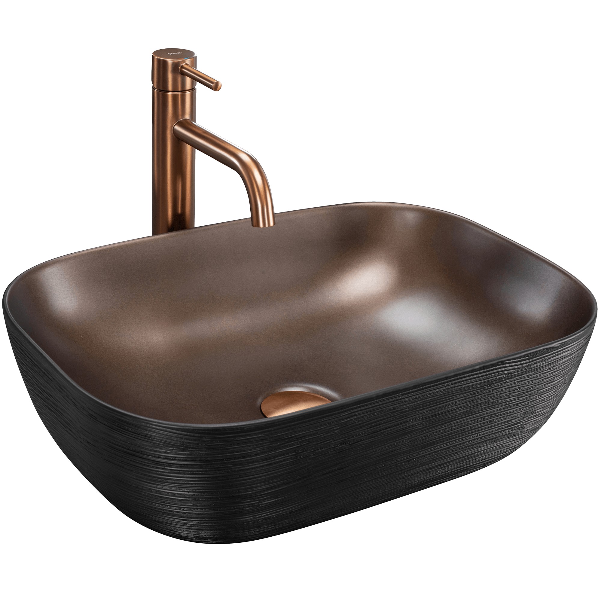 Lavoar baie pe blat dreptunghiular 46,5 cm ceramic negru cupru periat – Rea Belinda Copper Brush Black