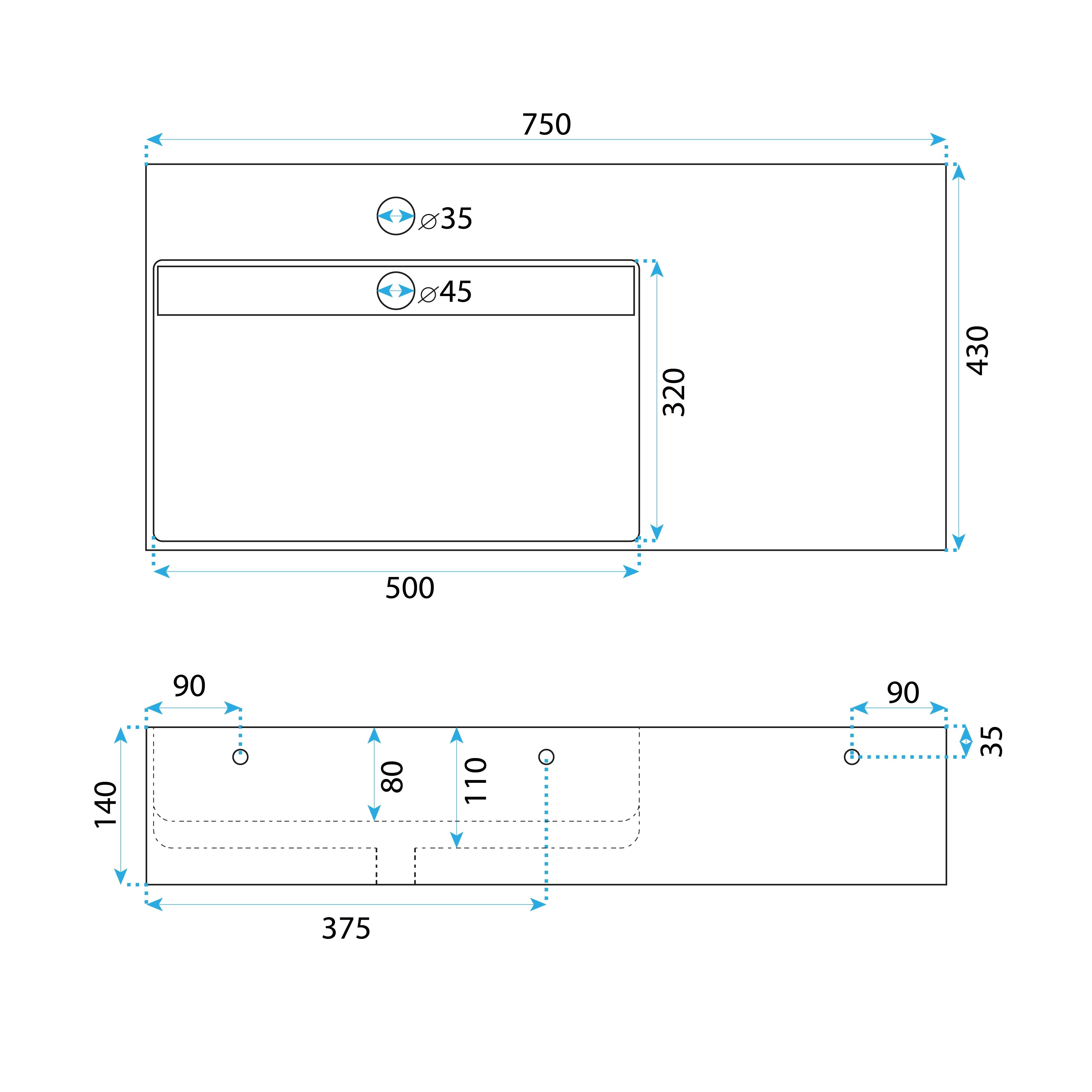 Lavoar baie pe blat dreptunghiular 75 cm conglomerat alb lucios – Rea Archi