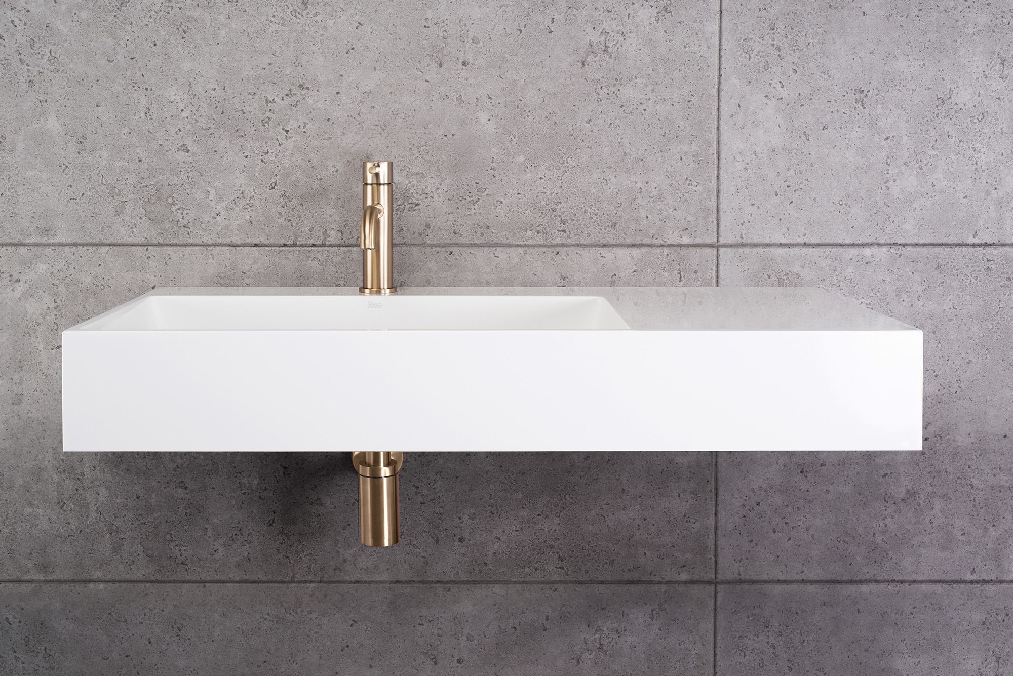 Lavoar baie pe blat dreptunghiular 75 cm conglomerat alb lucios – Rea Archi