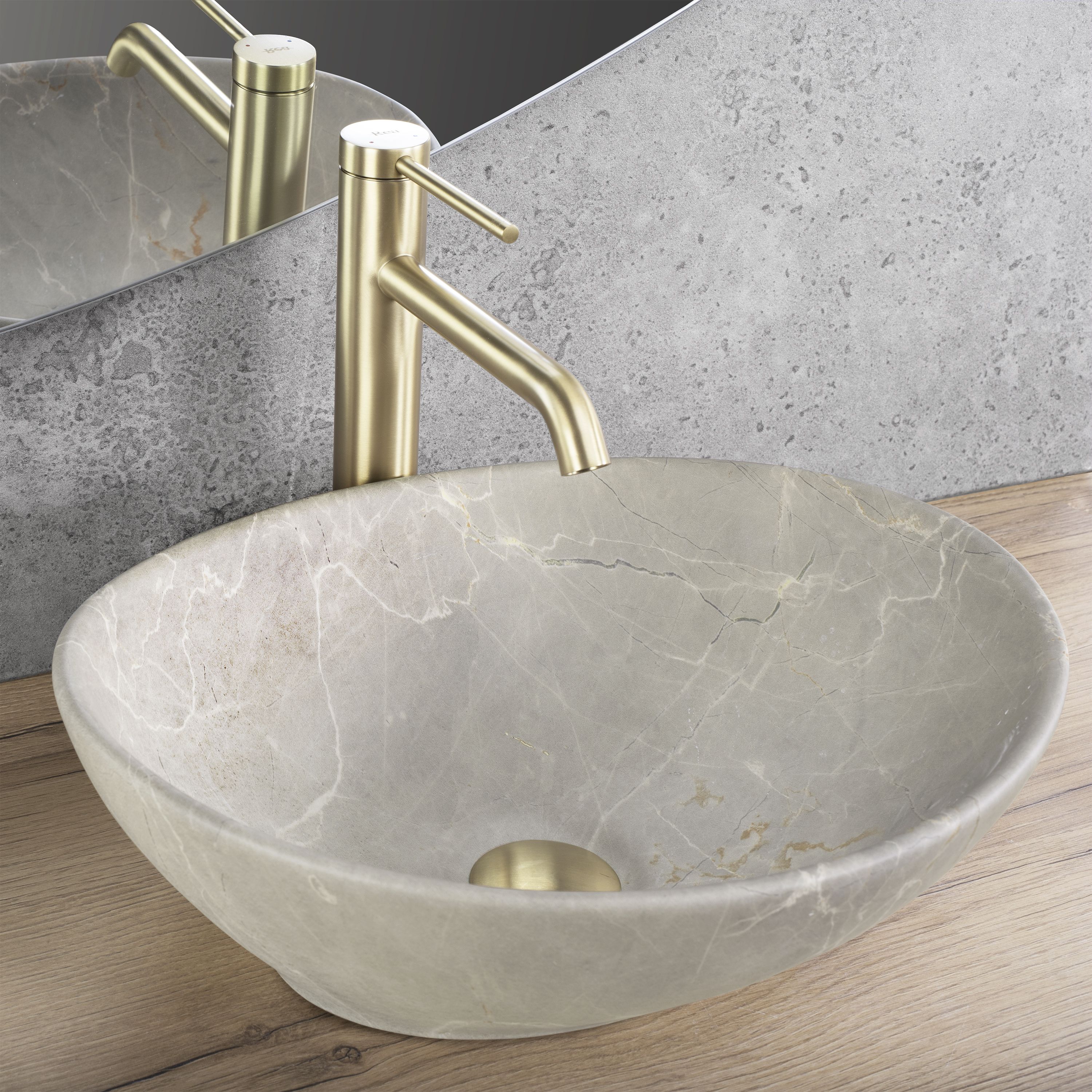 Lavoar baie pe blat oval 41 cm ceramică imitație piatră bej mat – Rea Sofia Beige Matt