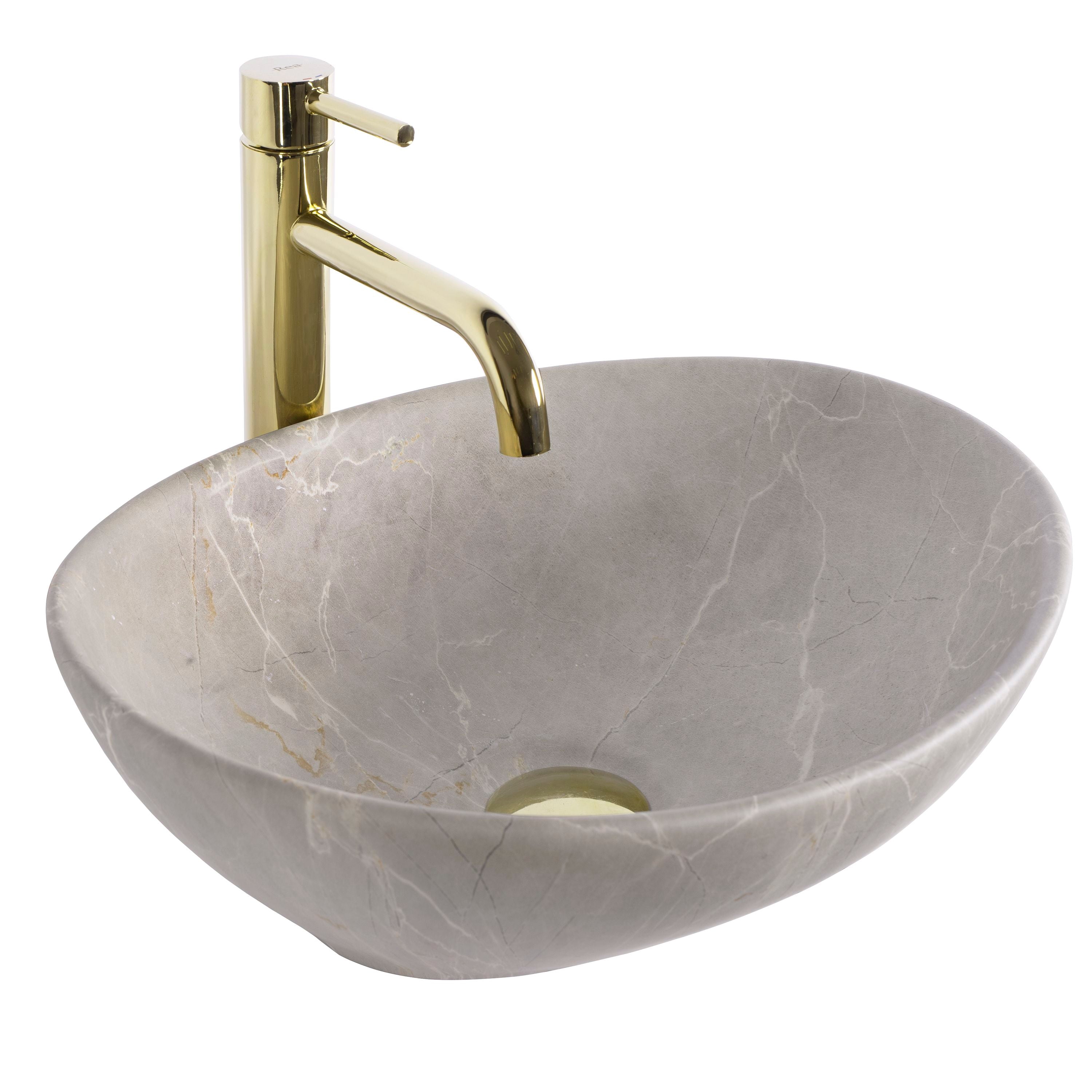 Lavoar baie pe blat oval 41 cm ceramică imitație piatră bej mat – Rea Sofia Beige Matt