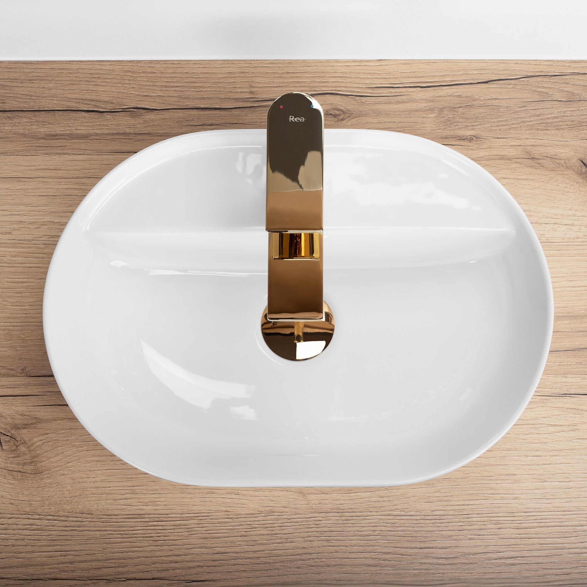 Lavoar baie pe blat oval 42 cm ceramic alb lucios – Rea Aura 42