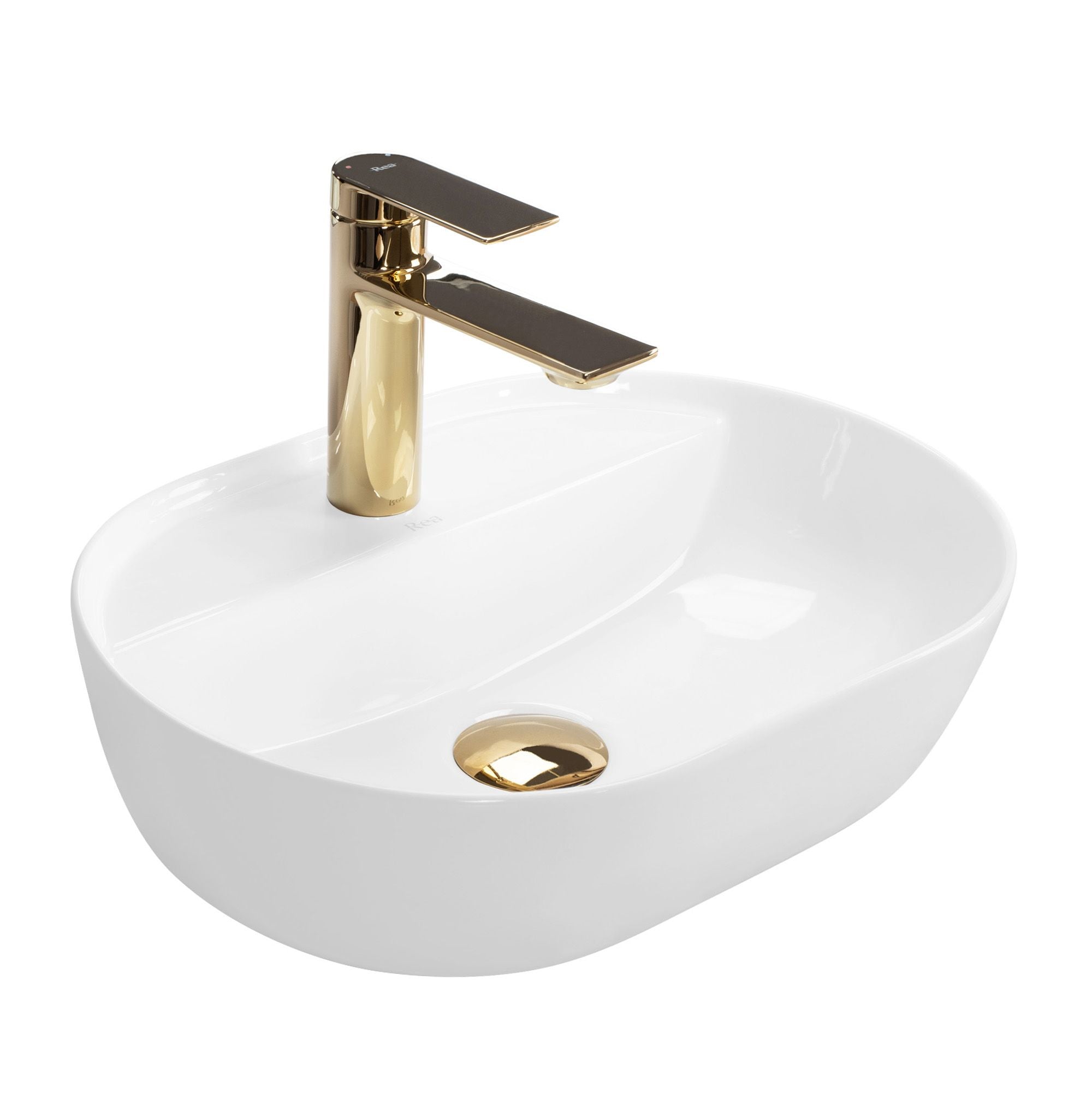 Lavoar baie pe blat oval 42 cm ceramic alb lucios – Rea Aura 42