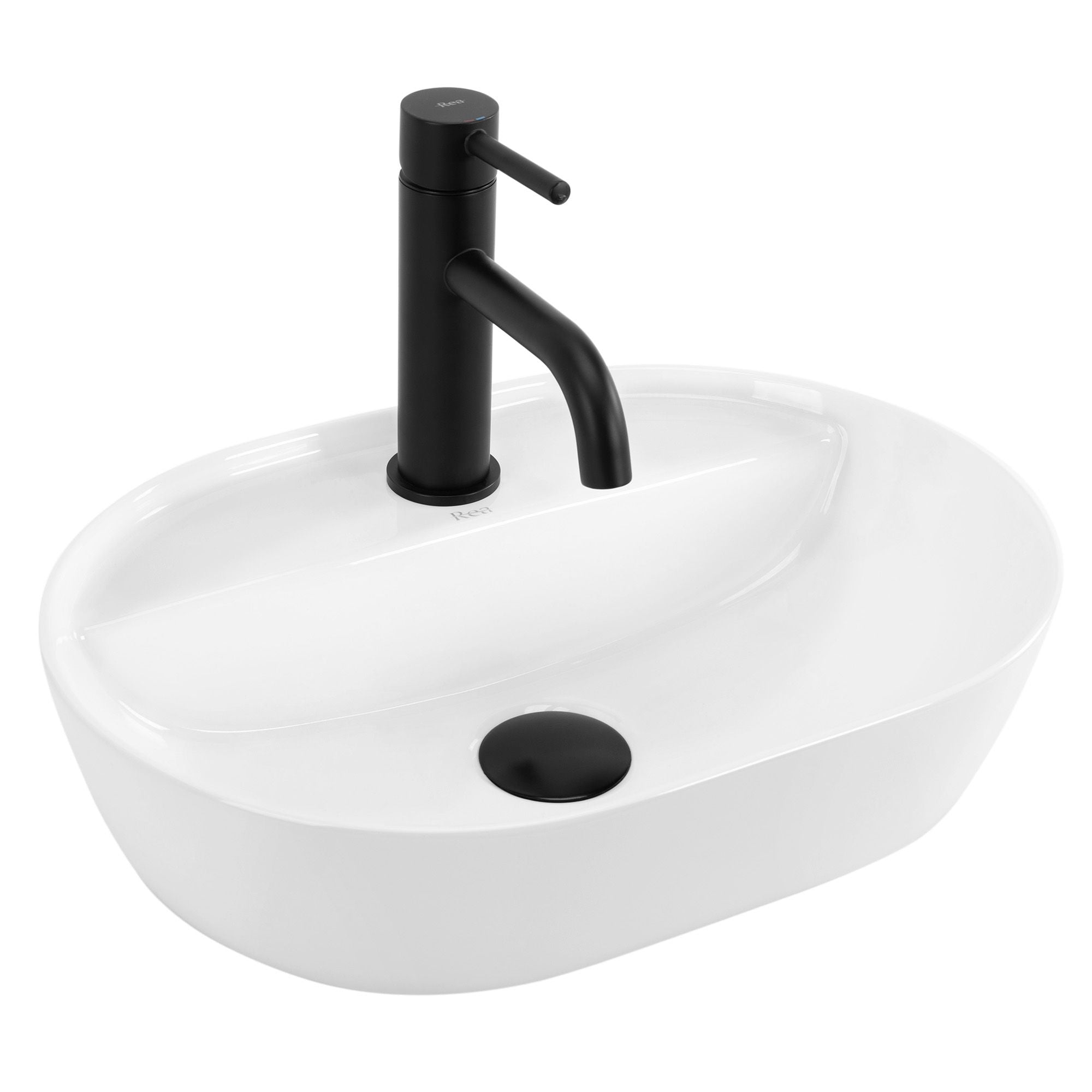 Lavoar baie pe blat oval 42 cm ceramic alb lucios – Rea Aura 42