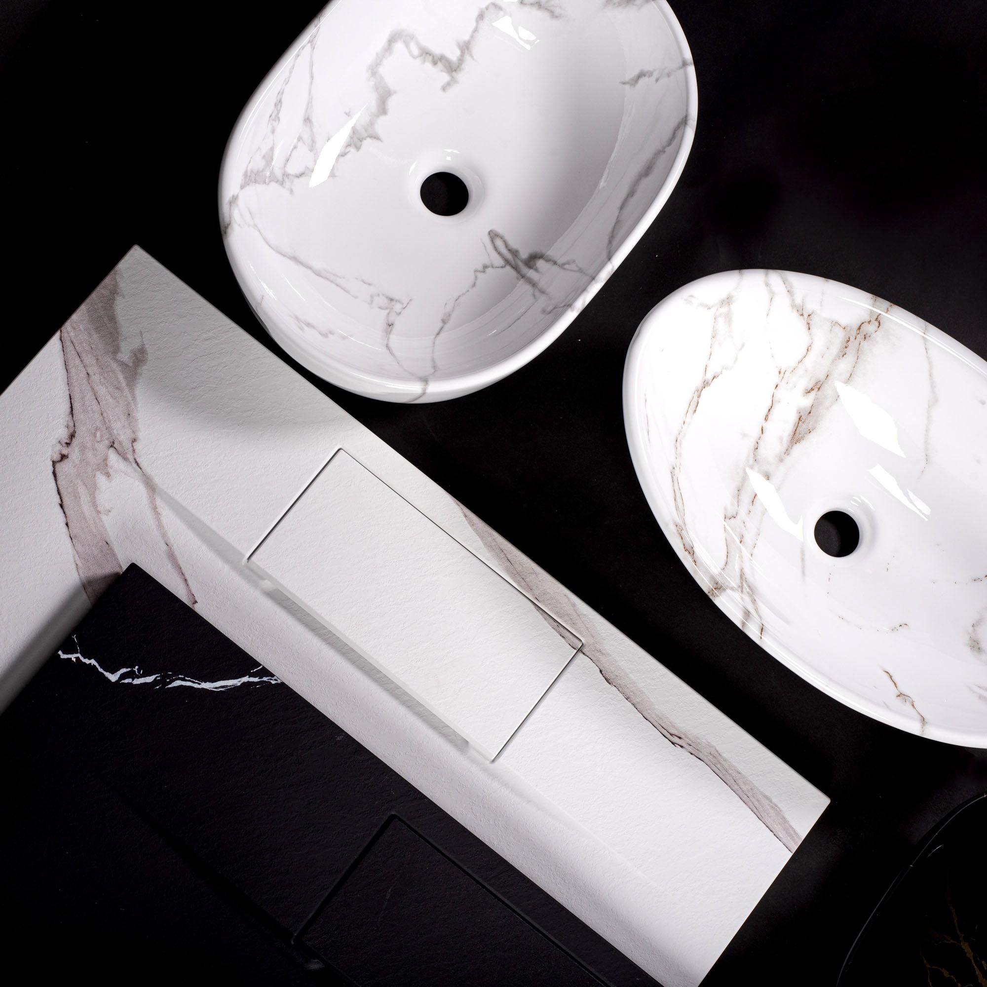 Lavoar baie pe blat oval 48,5 cm ceramică imitatie piatră alb mat – Rea Linda