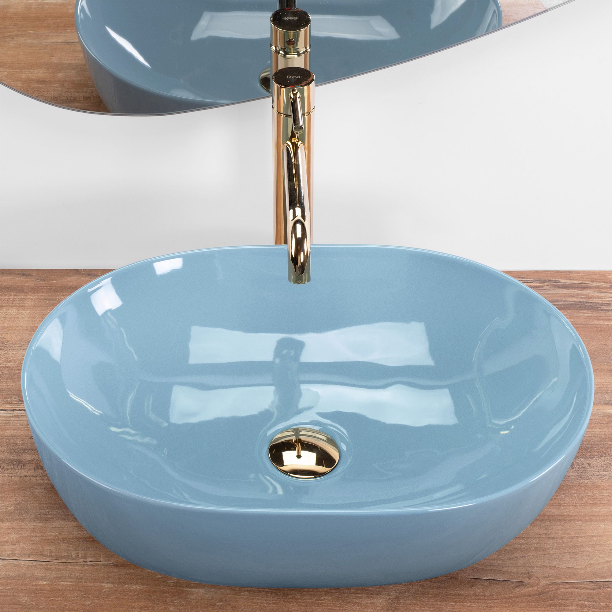 Lavoar baie pe blat oval 49 cm ceramic albastru lucios – Rea Lisa L. Blue Shiny