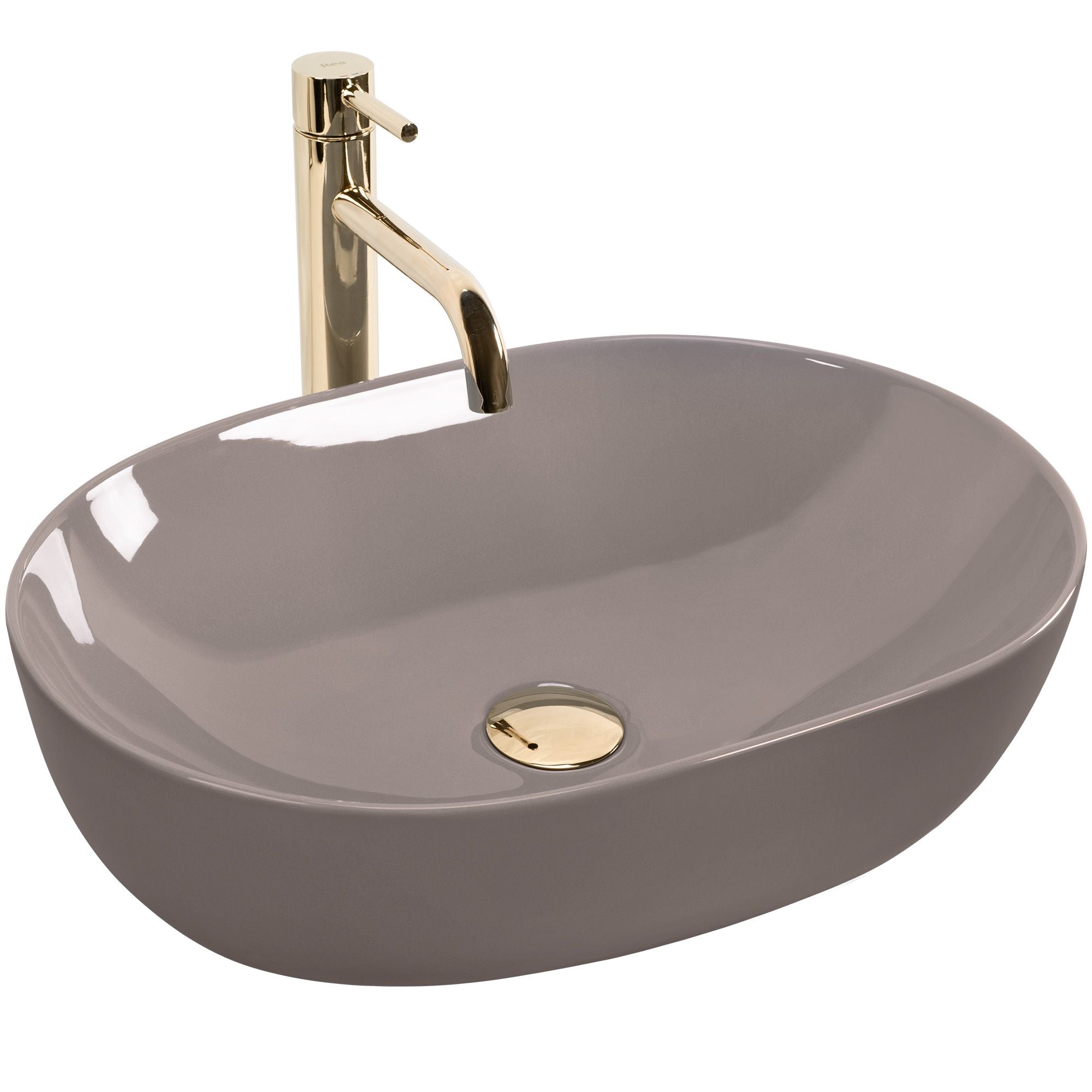 Lavoar baie pe blat oval 49 cm ceramic bej lucios – Rea Lisa Beige Shiny