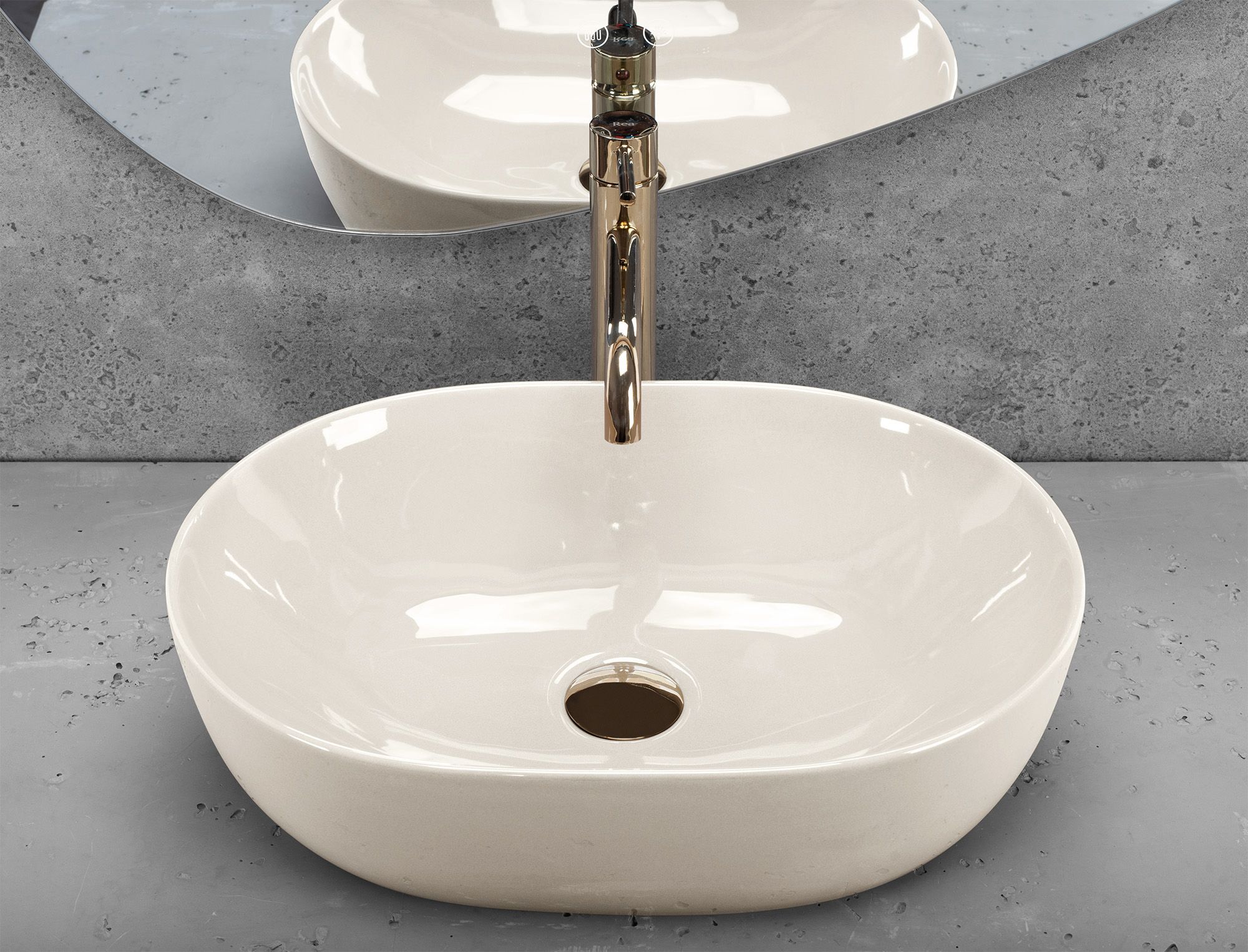 Lavoar baie pe blat oval 49 cm ceramică alb lucios – Rea Lisa Ecru Shiny