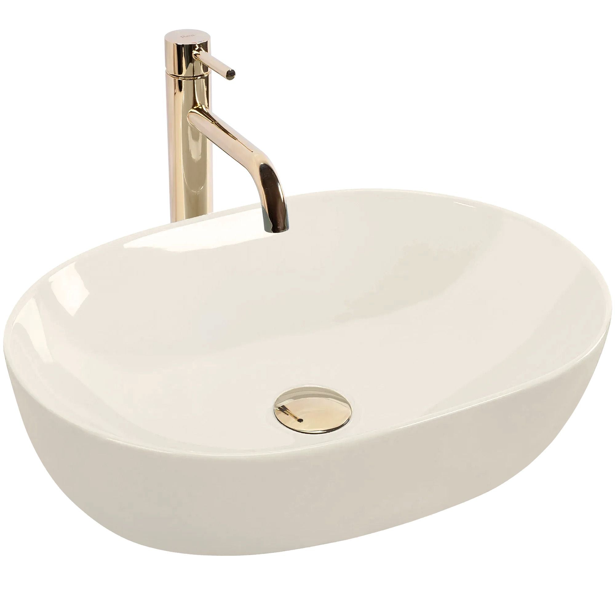 Lavoar baie pe blat oval 49 cm ceramică alb lucios – Rea Lisa Ecru Shiny