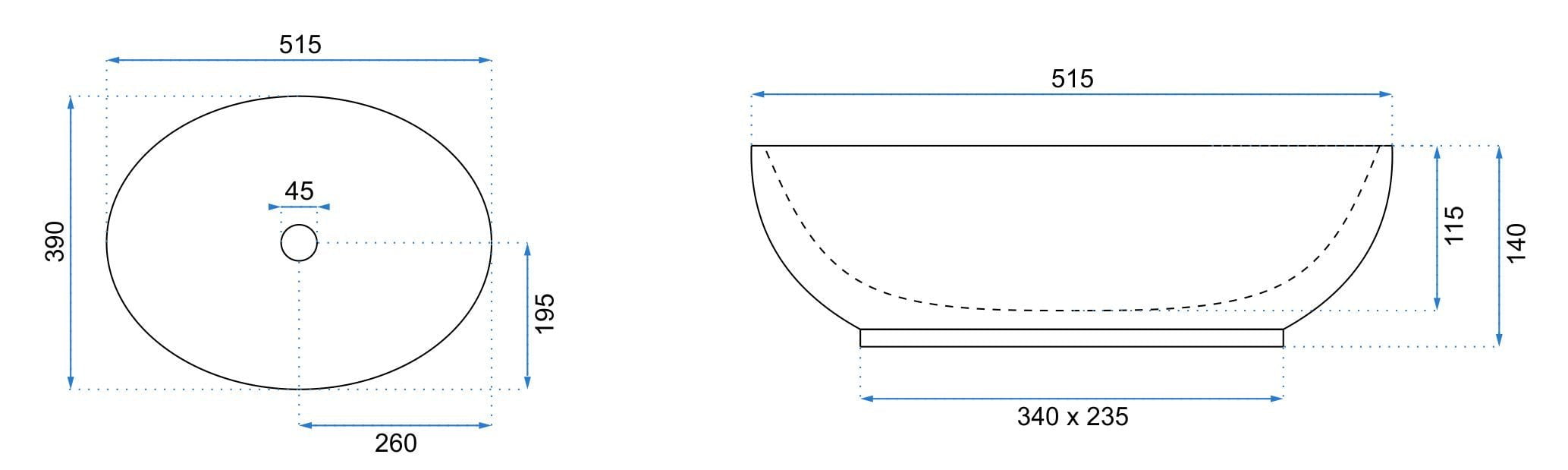 Lavoar baie pe blat oval 51 cm ceramic alb lucios – Rea Carola Slim