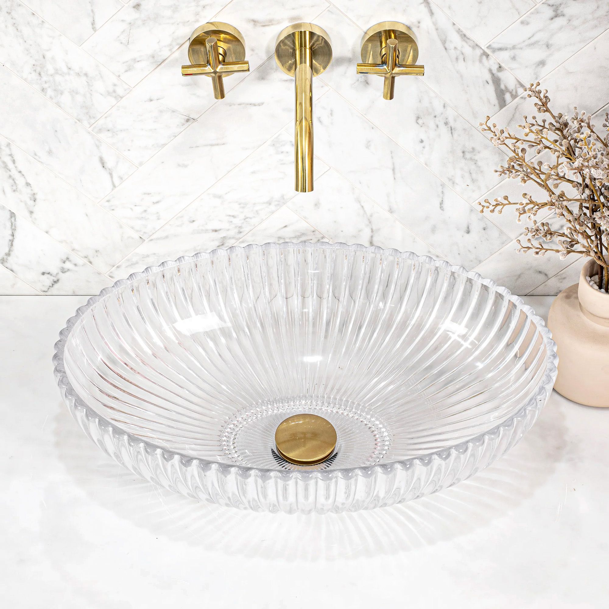 Lavoar baie pe blat oval 51 cm sticlă securizată transparentă lucioasă – Rea Nicole