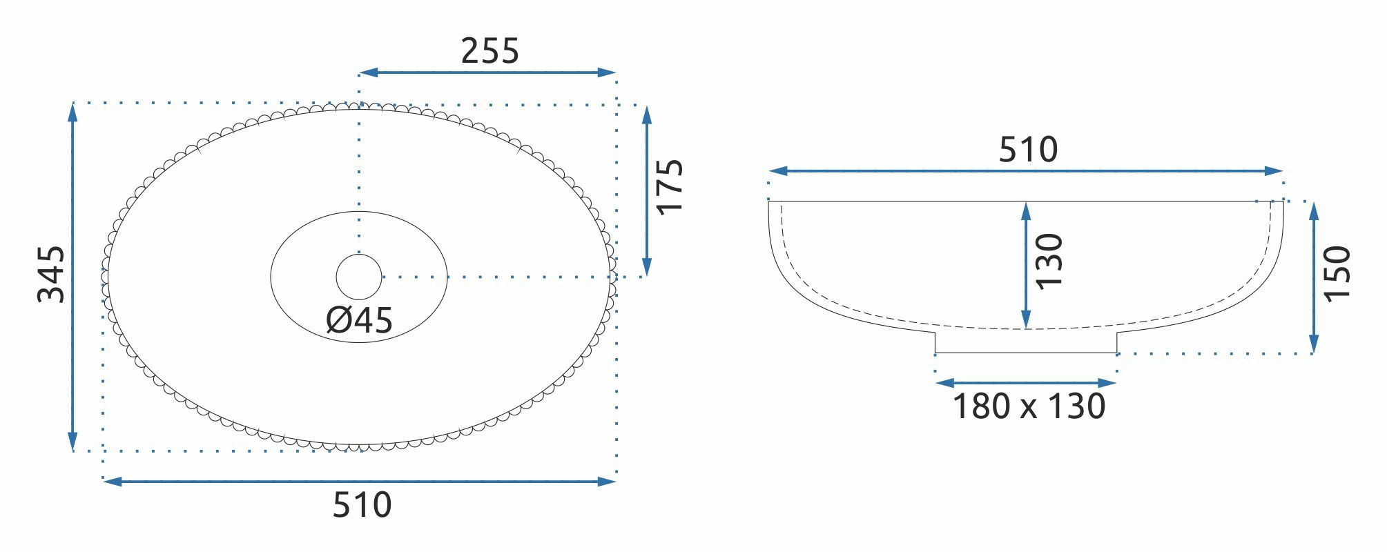 Lavoar baie pe blat oval 51 cm sticlă securizată transparentă lucioasă – Rea Nicole
