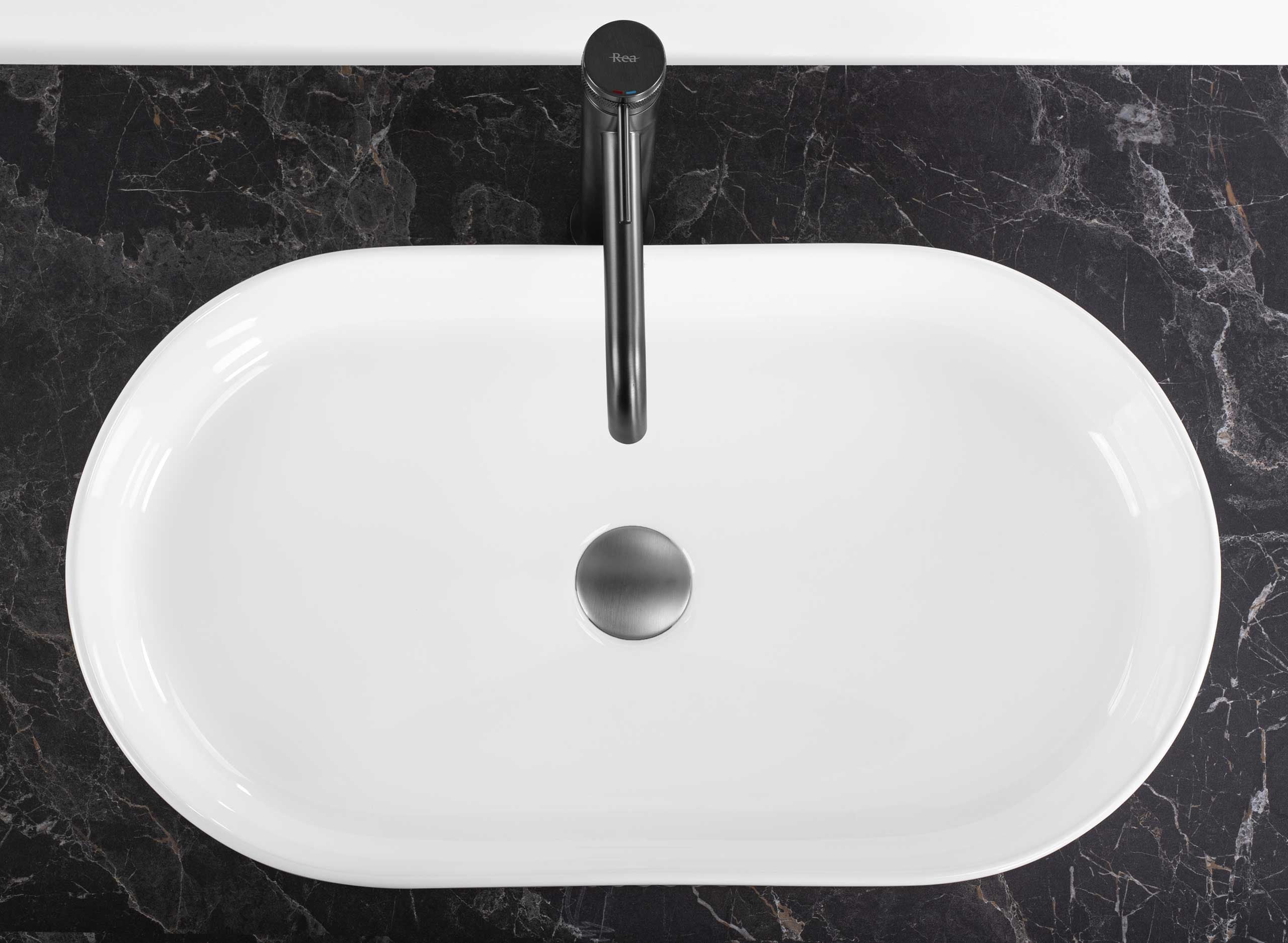 Lavoar baie pe blat oval 60 cm ceramic alb lucios - Rea Vanda