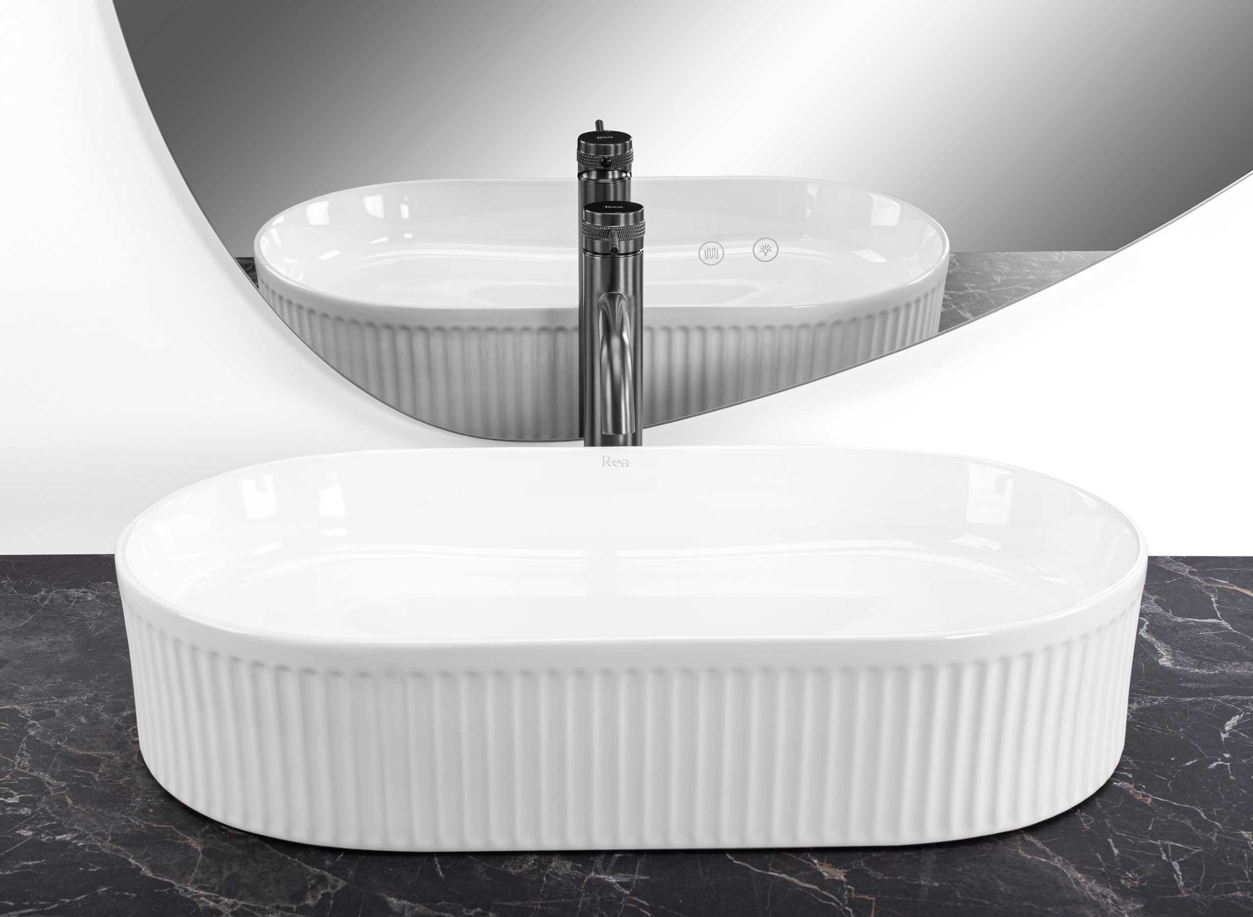 Lavoar baie pe blat oval 60 cm ceramic alb lucios - Rea Vanda