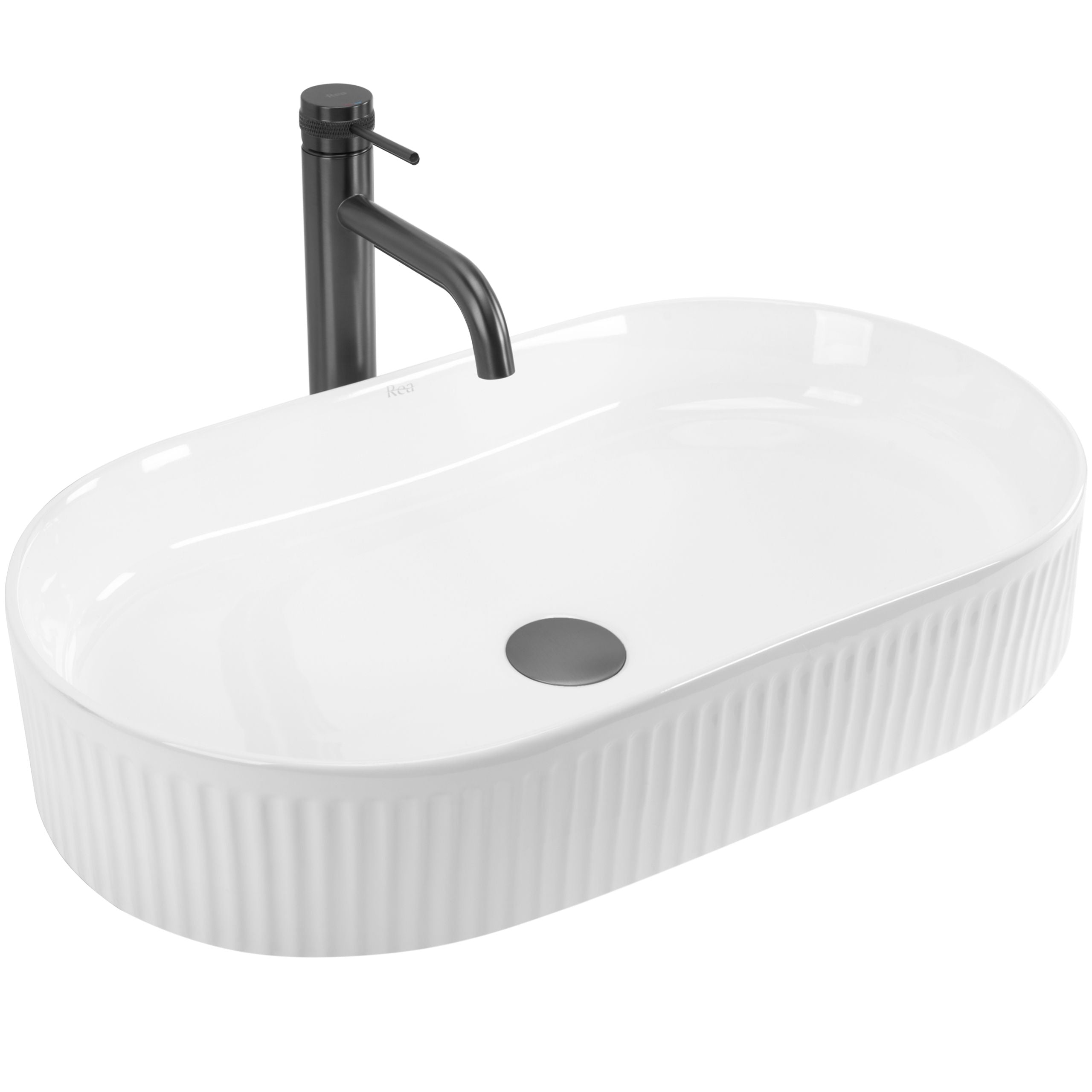 Lavoar baie pe blat oval 60 cm ceramic alb lucios - Rea Vanda