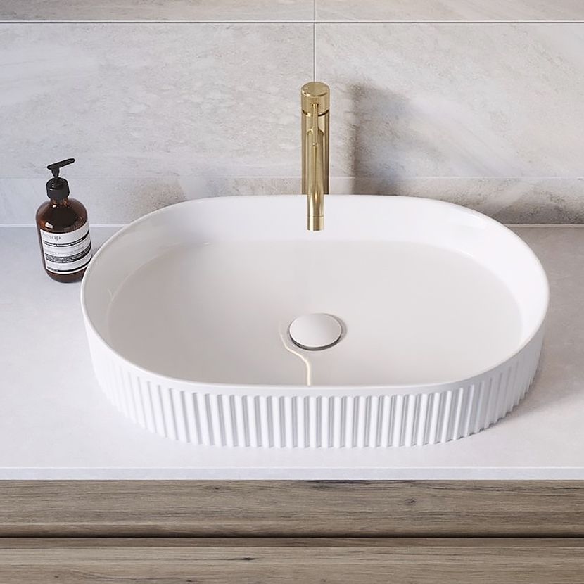 Lavoar baie pe blat oval 60 cm ceramic alb lucios - Rea Vanda