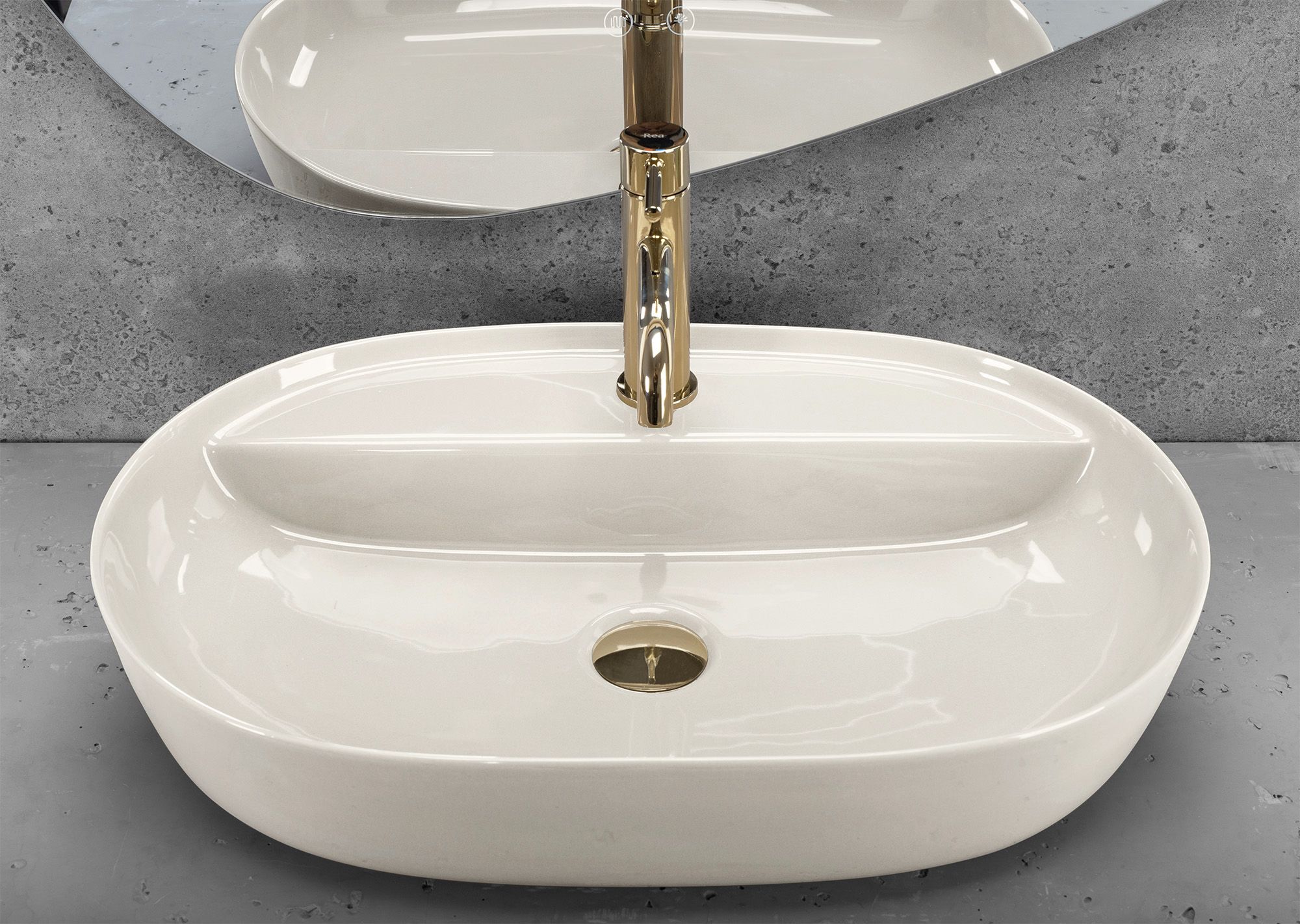 Lavoar baie pe blat oval 61 cm ceramic alb lucios – Rea Aura 61 Ecru Shiny