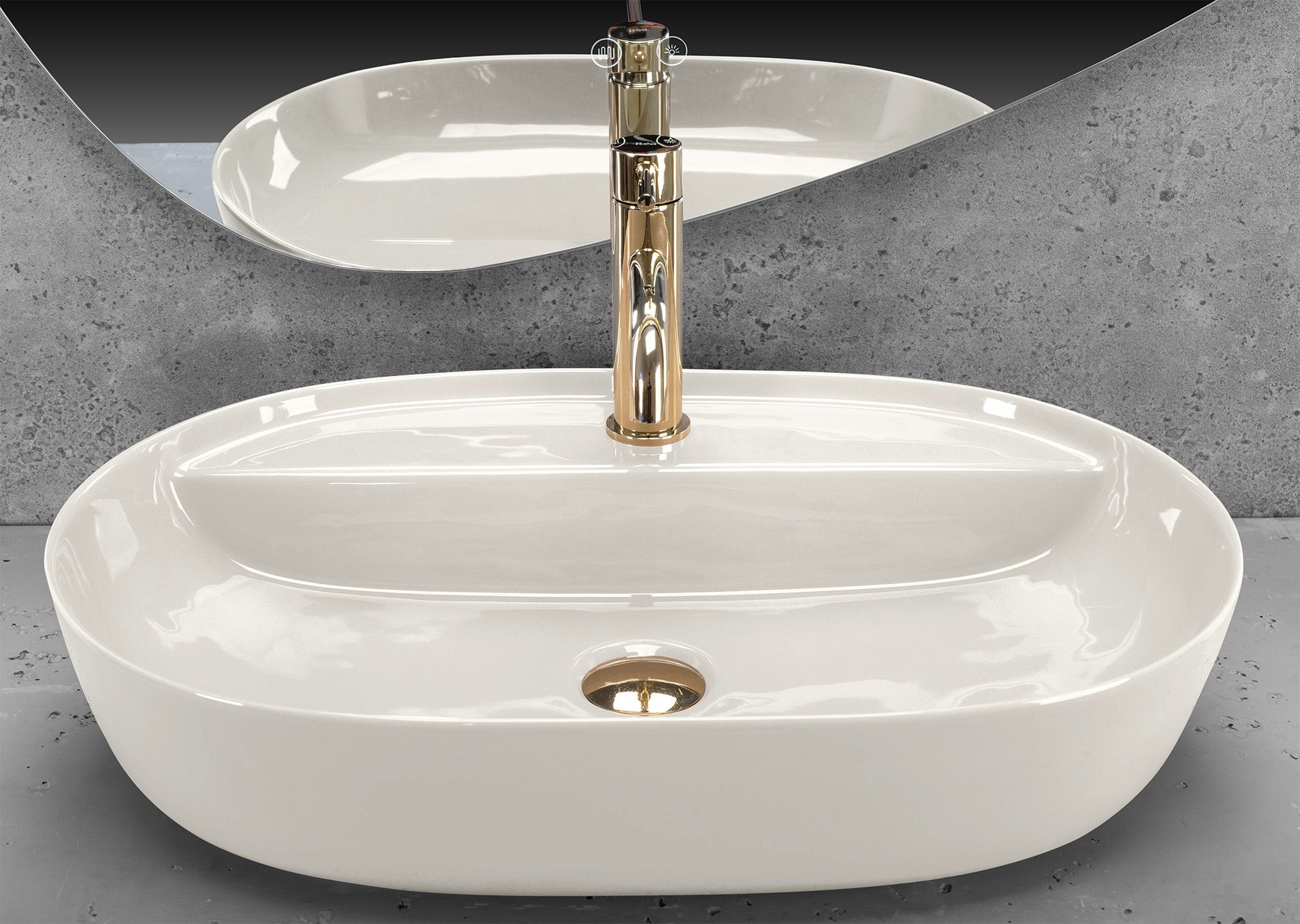 Lavoar baie pe blat oval 61 cm ceramic alb lucios – Rea Aura 61 Ecru Shiny