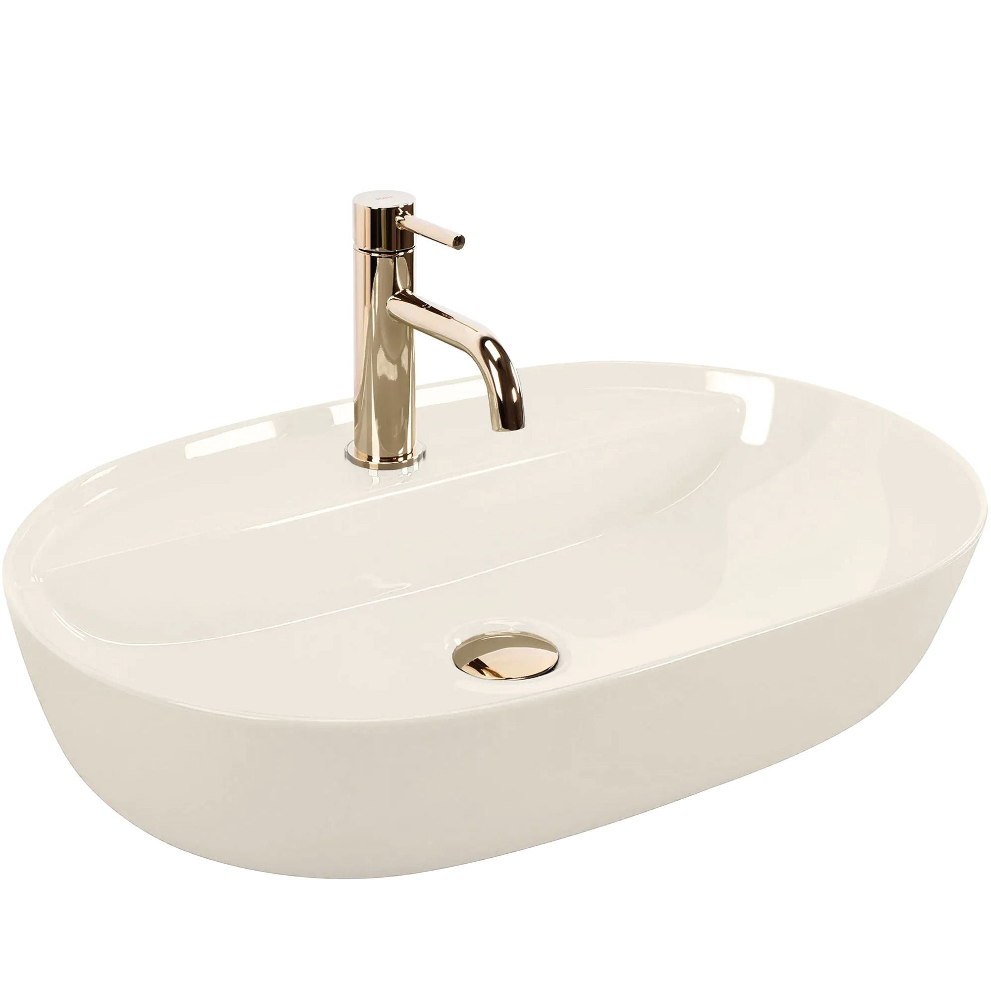 Lavoar baie pe blat oval 61 cm ceramic alb lucios – Rea Aura 61 Ecru Shiny