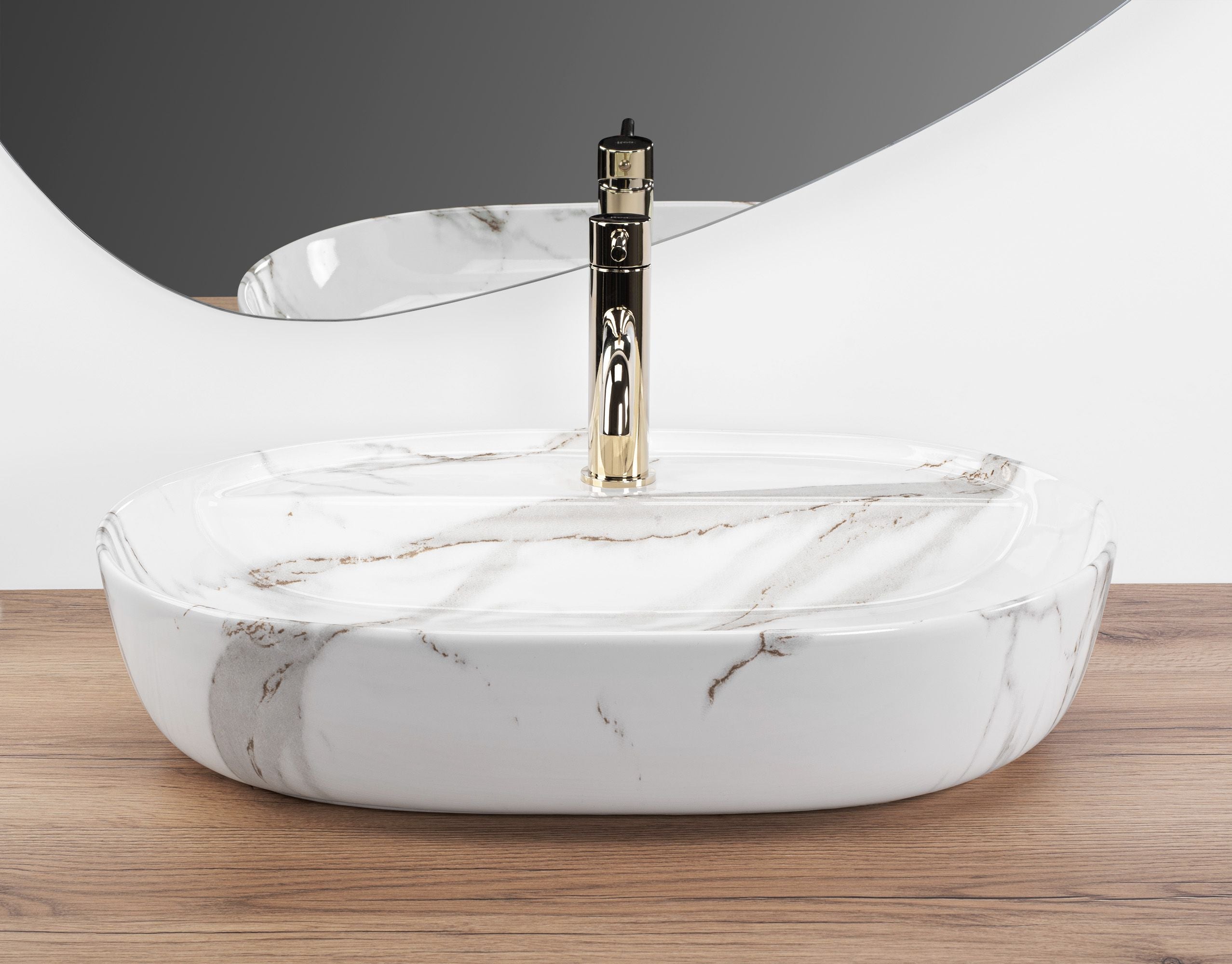 Lavoar baie pe blat oval 61 cm ceramic imitație piatră lucios – Rea Aura 61 Shiny Aiax