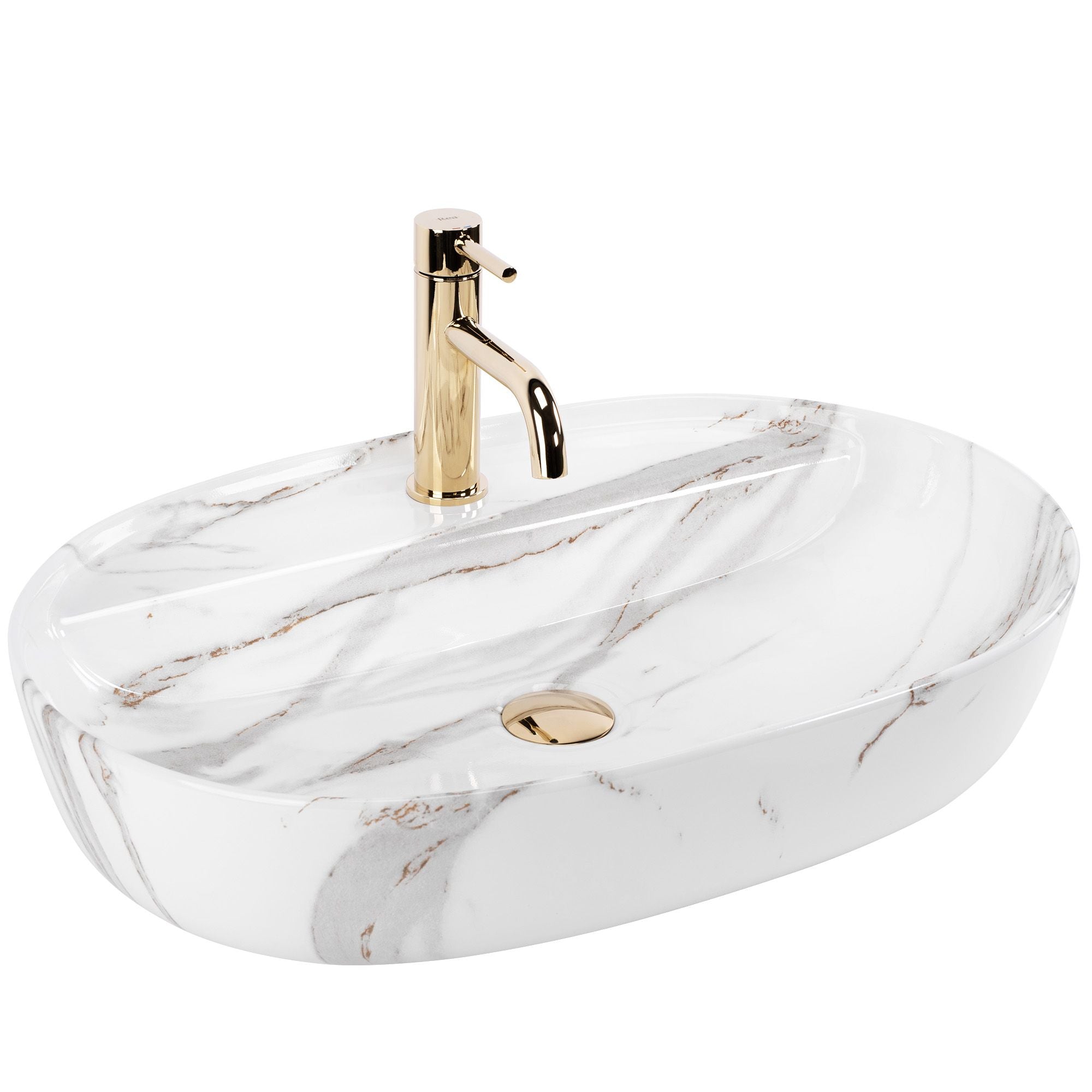 Lavoar baie pe blat oval 61 cm ceramic imitație piatră lucios – Rea Aura 61 Shiny Aiax