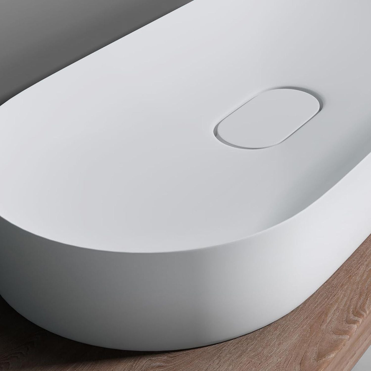 Lavoar baie pe blat oval 70 cm conglomerat alb lucios – Rea Iris