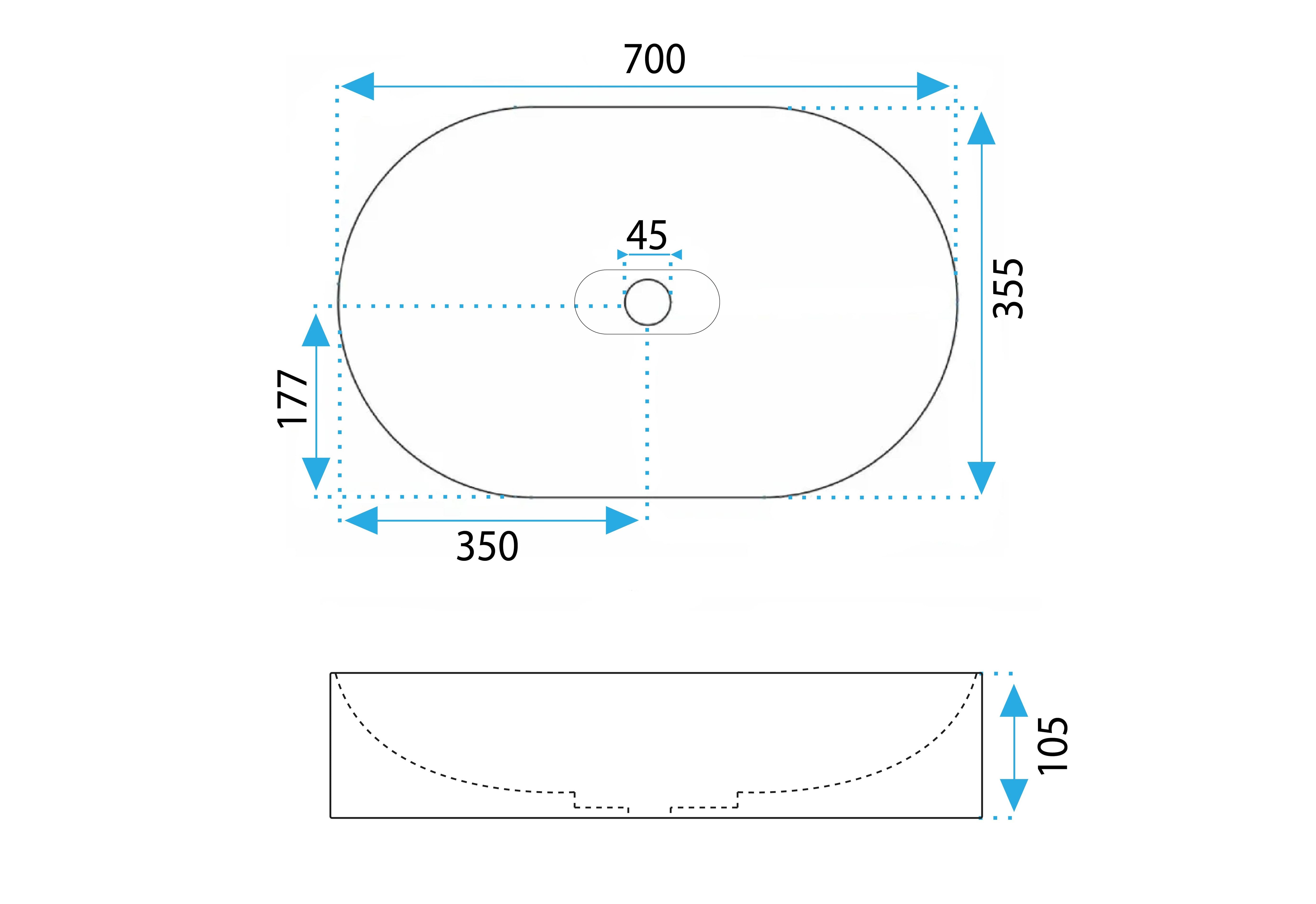 Lavoar baie pe blat oval 70 cm conglomerat gri mat – Rea Iris