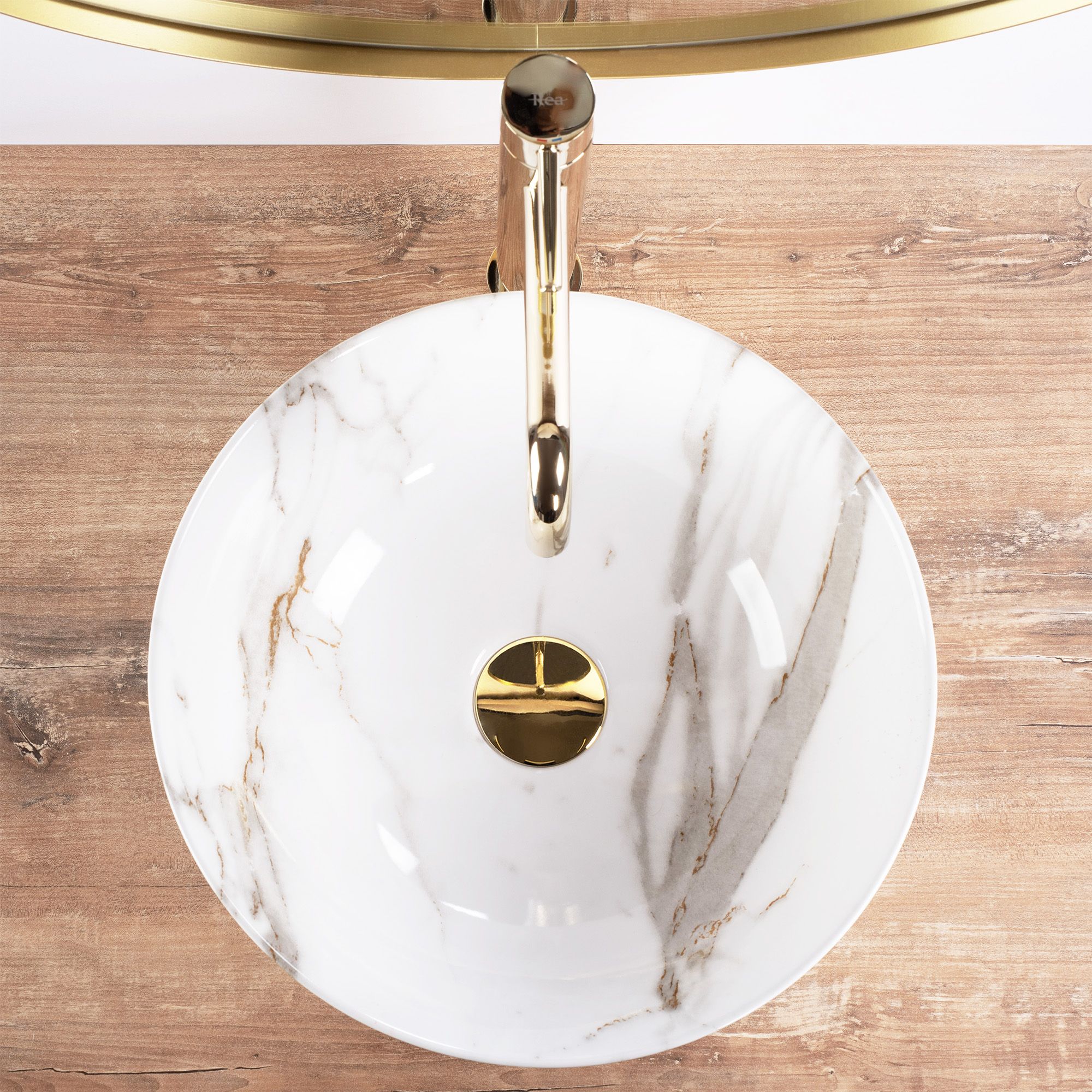 Lavoar baie pe blat rotund 35,5 cm ceramic imitație piatră – Rea Stella Aiax Shiny