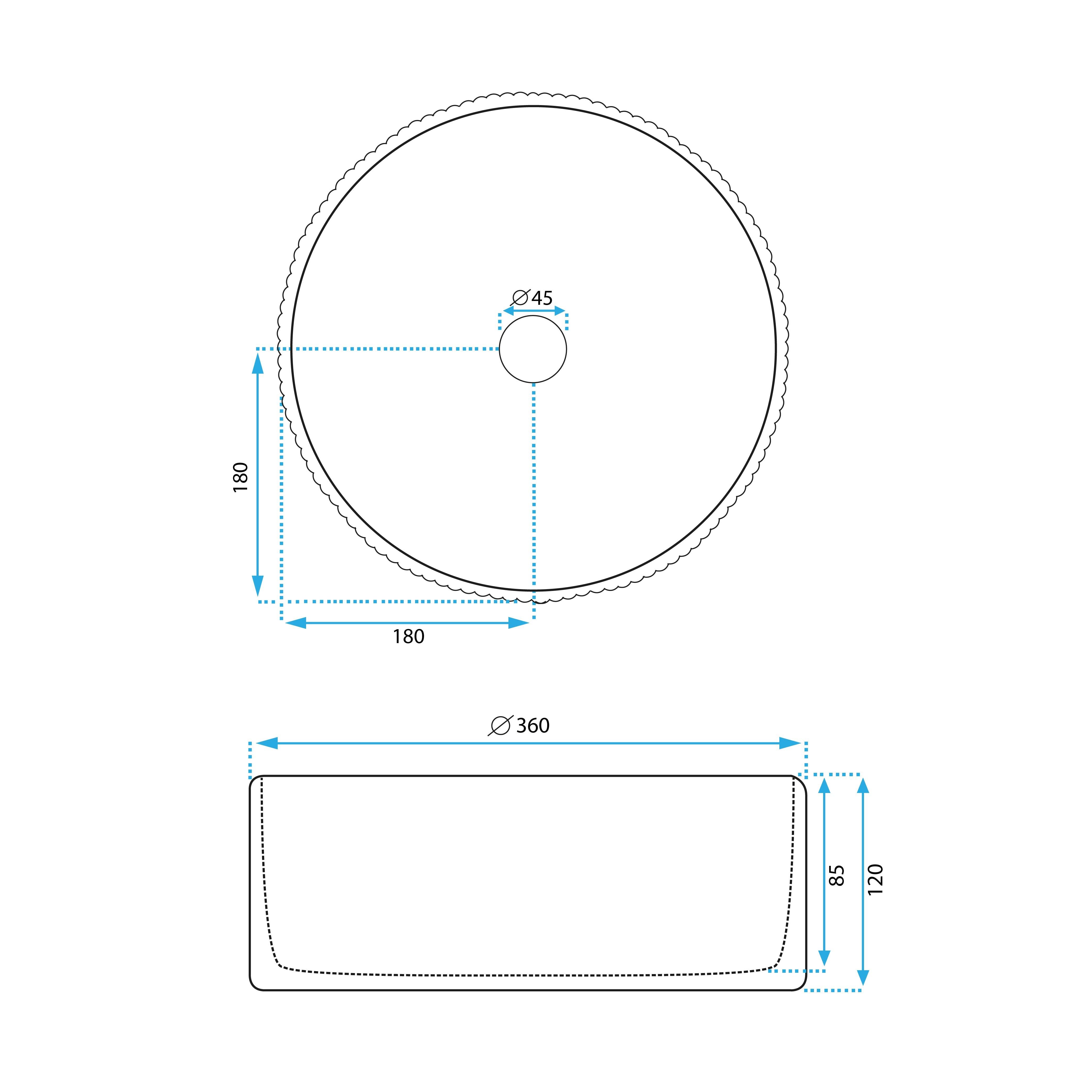 Lavoar baie pe blat rotund 36 cm ceramic alb lucios – Rea Selina
