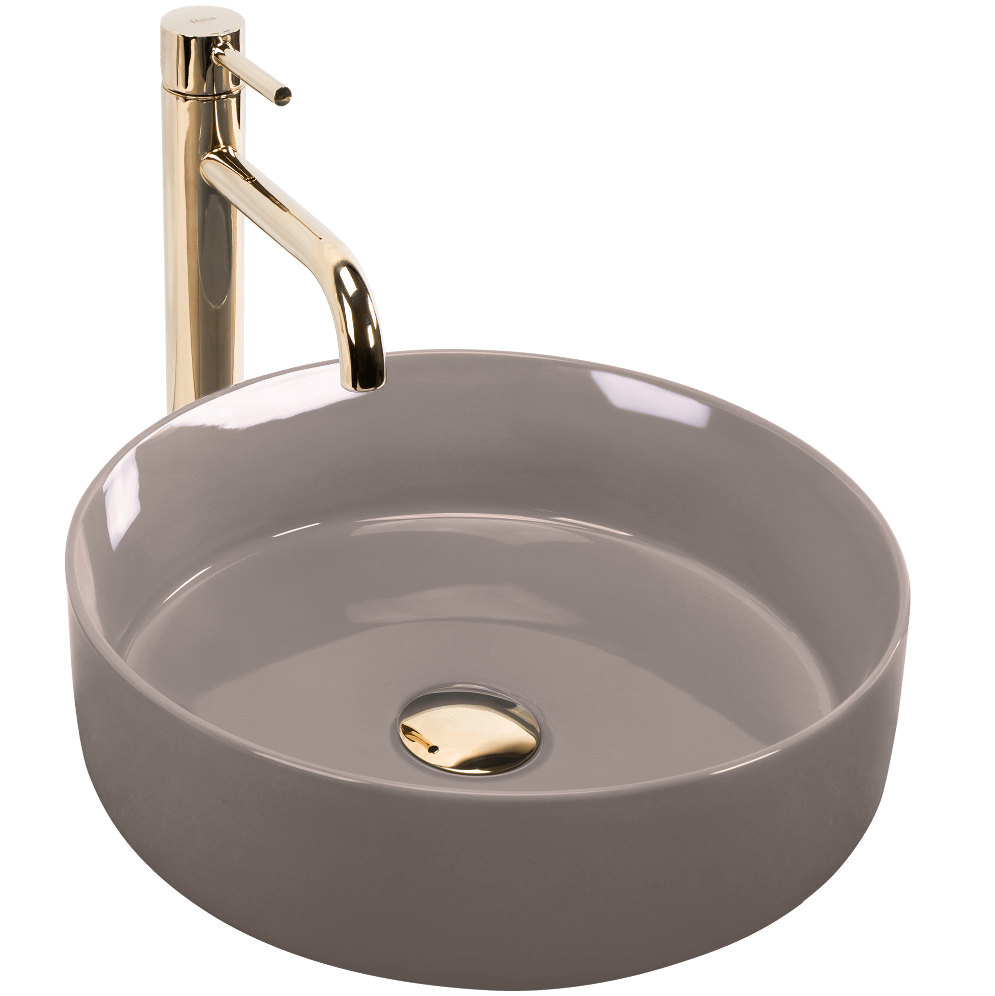 Lavoar baie pe blat rotund 36 cm ceramic bej lucios – Rea Sami Beige Shiny