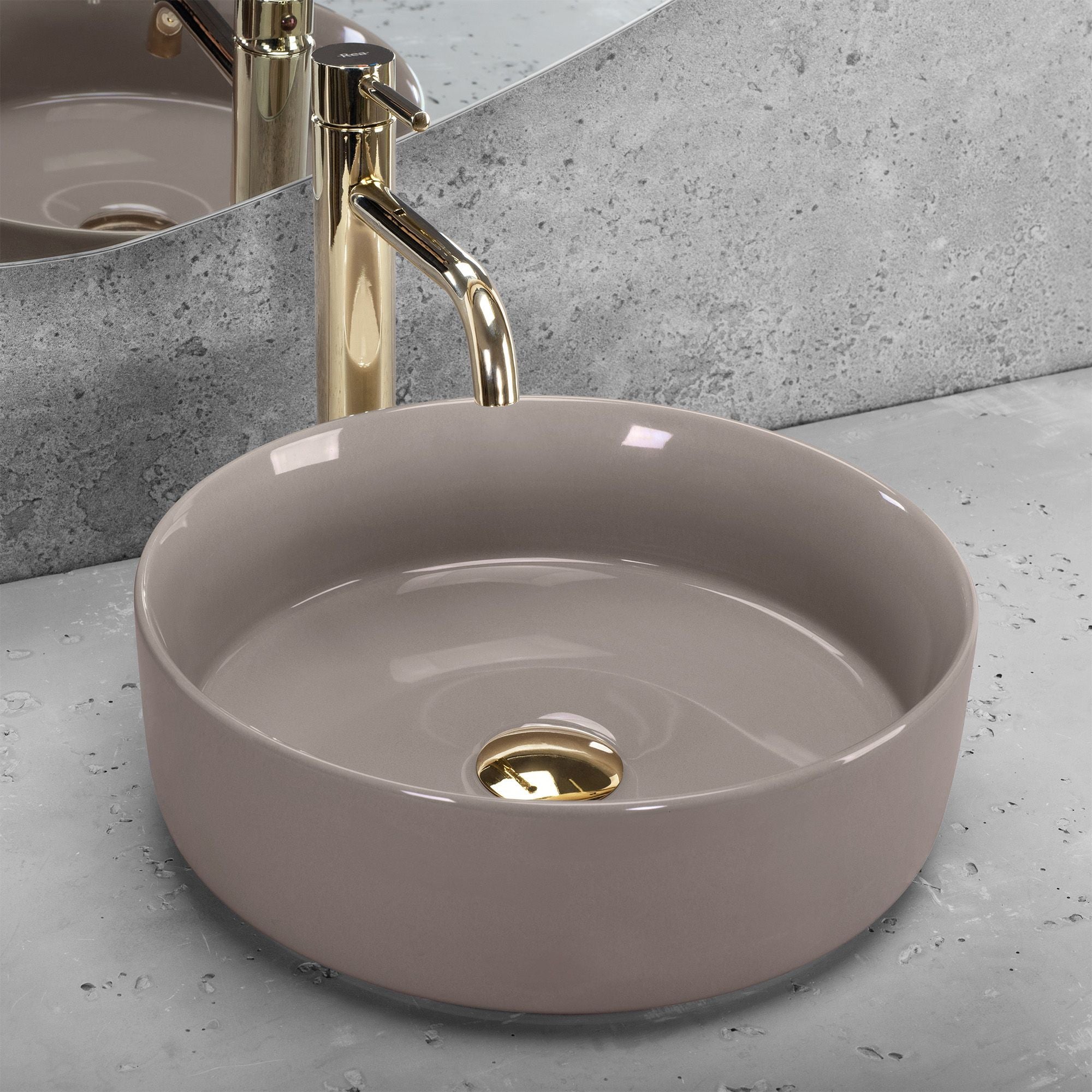 Lavoar baie pe blat rotund 36 cm ceramic bej lucios – Rea Sami Beige Shiny