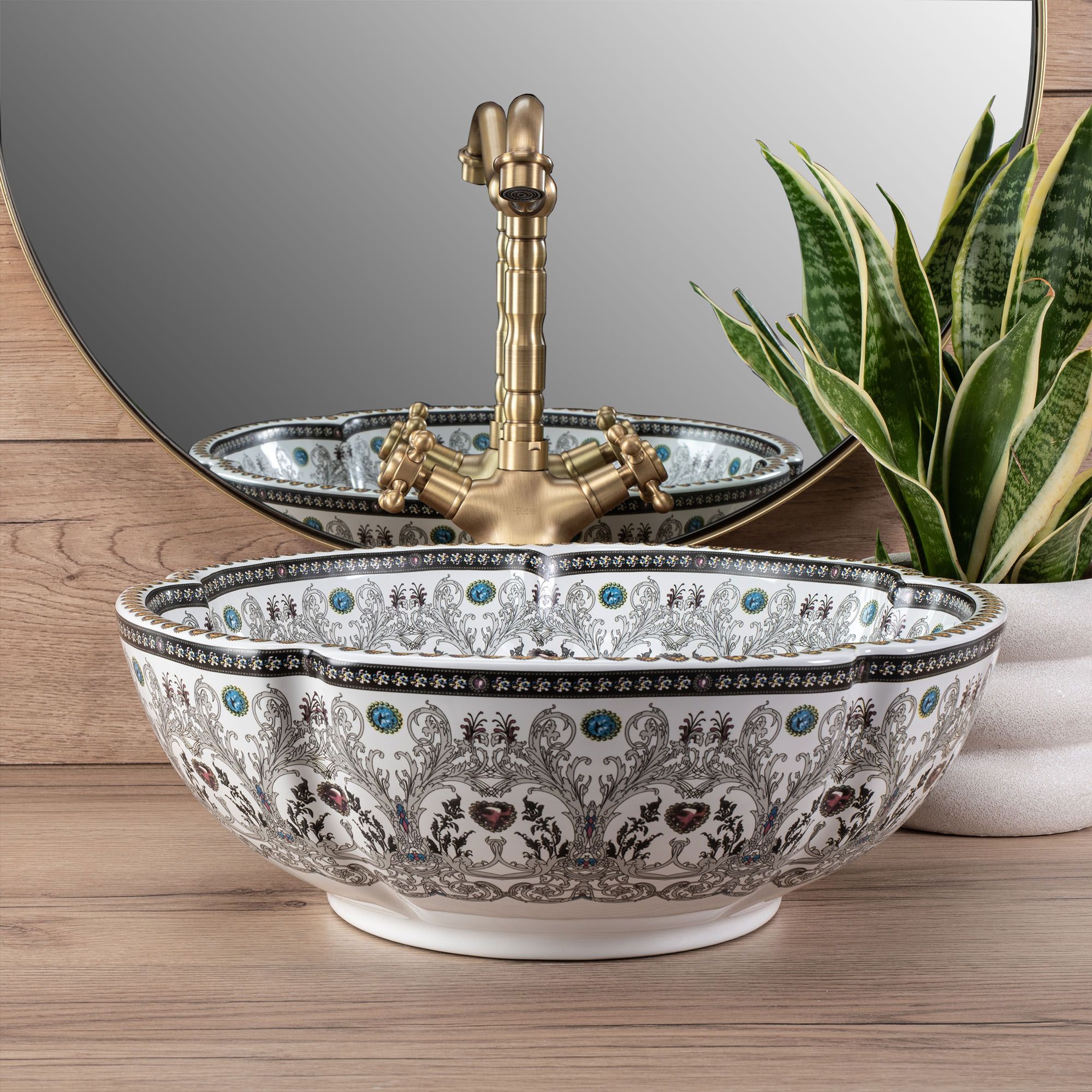 Lavoar baie pe blat rotund 42,5 cm ceramic multicolor – Rea Asanti