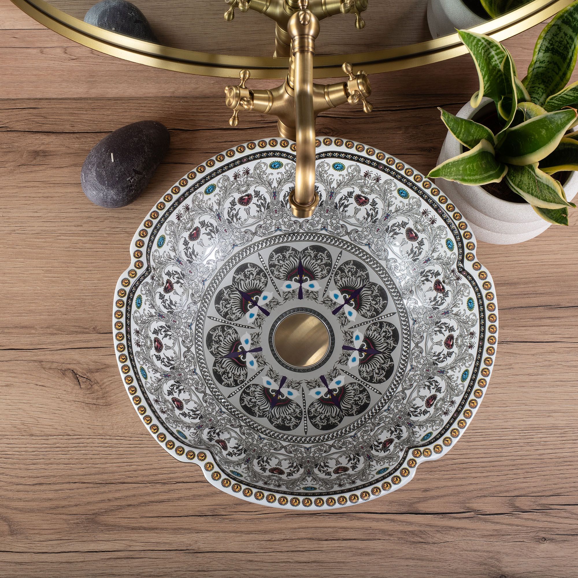 Lavoar baie pe blat rotund 42,5 cm ceramic multicolor – Rea Asanti