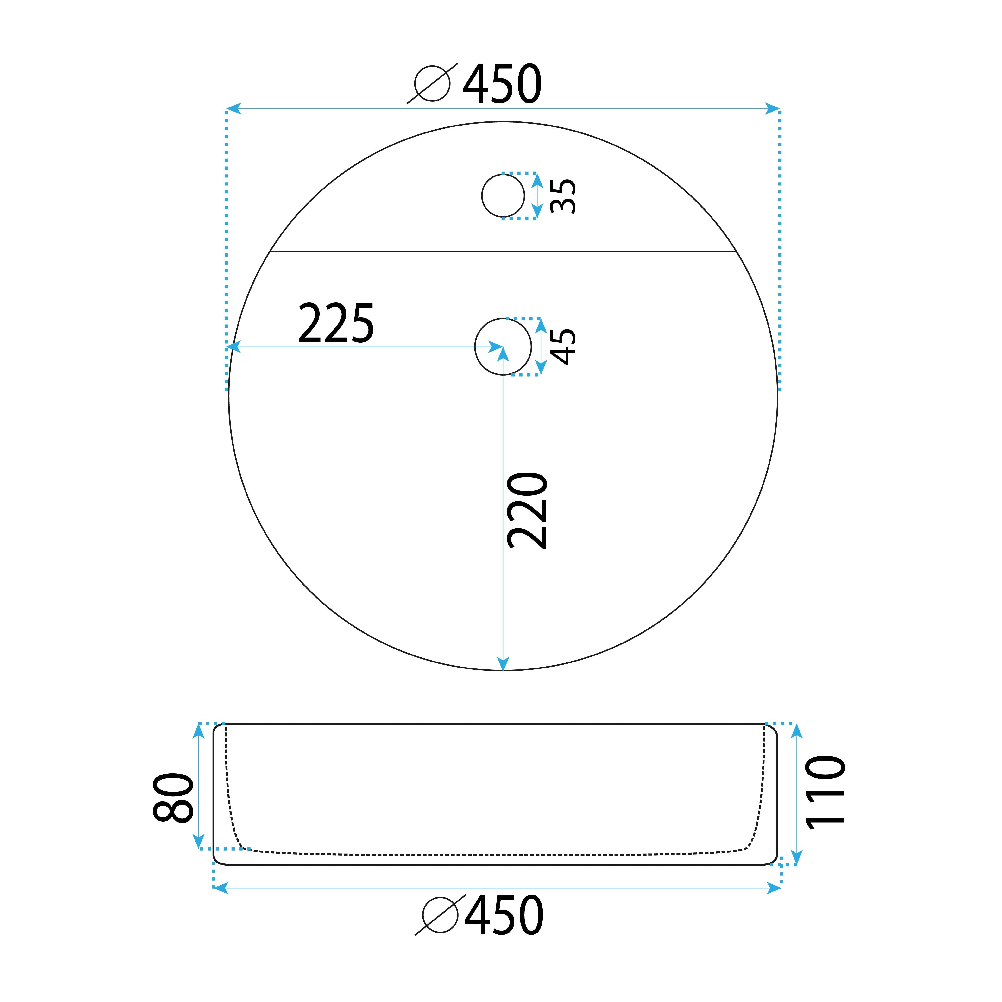 Lavoar baie pe blat rotund 45 cm ceramic alb lucios – Rea Ronda