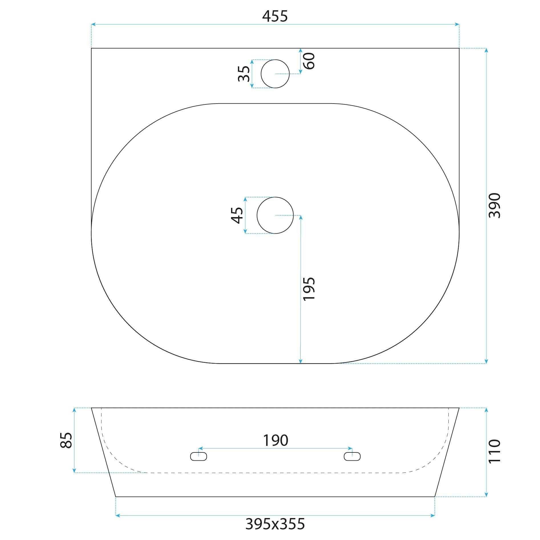 Lavoar baie pe blat semicircular 46 cm ceramic alba lucios – Rea Kim 46