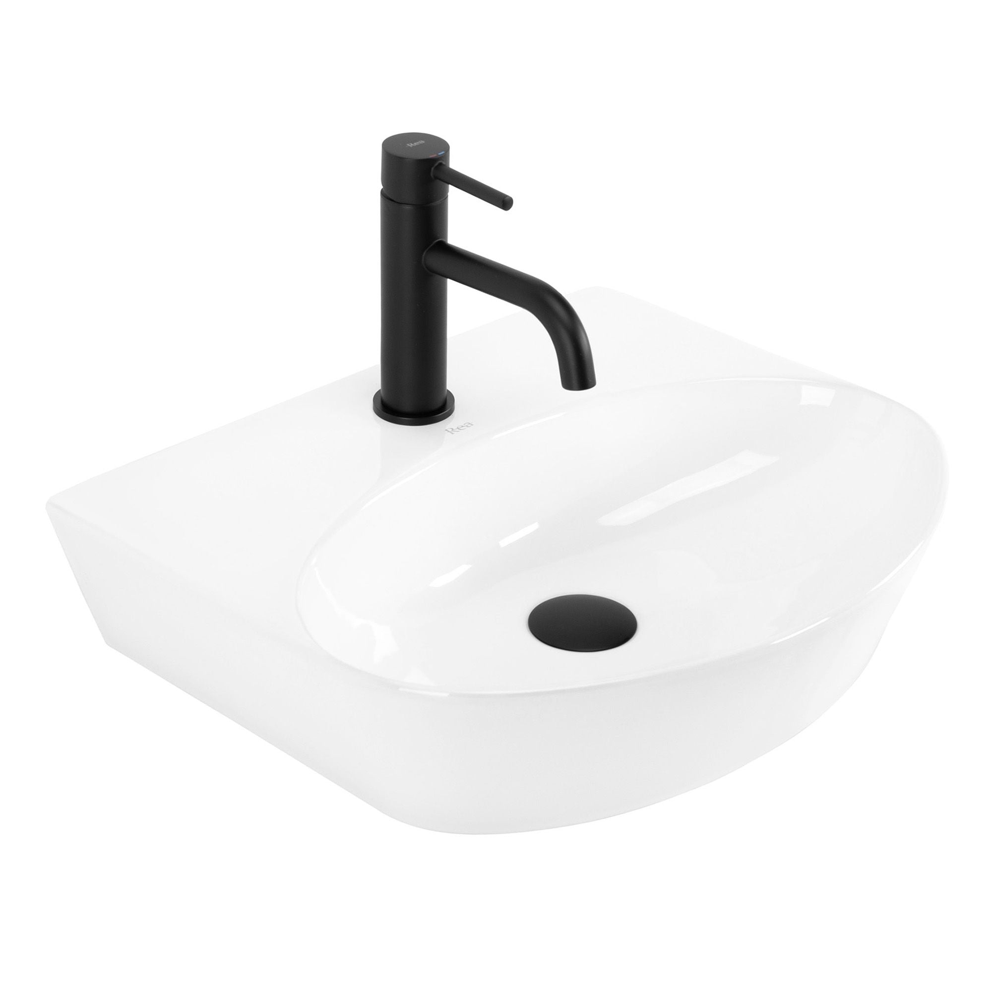 Lavoar baie pe blat semicircular 46 cm ceramic alba lucios – Rea Kim 46