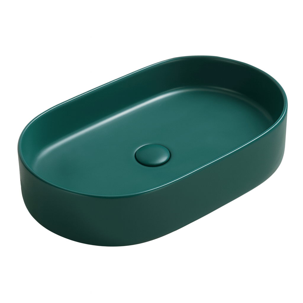 Lavoar baie, verde inchis mat, montaj pe blat, 60 cm, cu ventil, Adelais Foglia