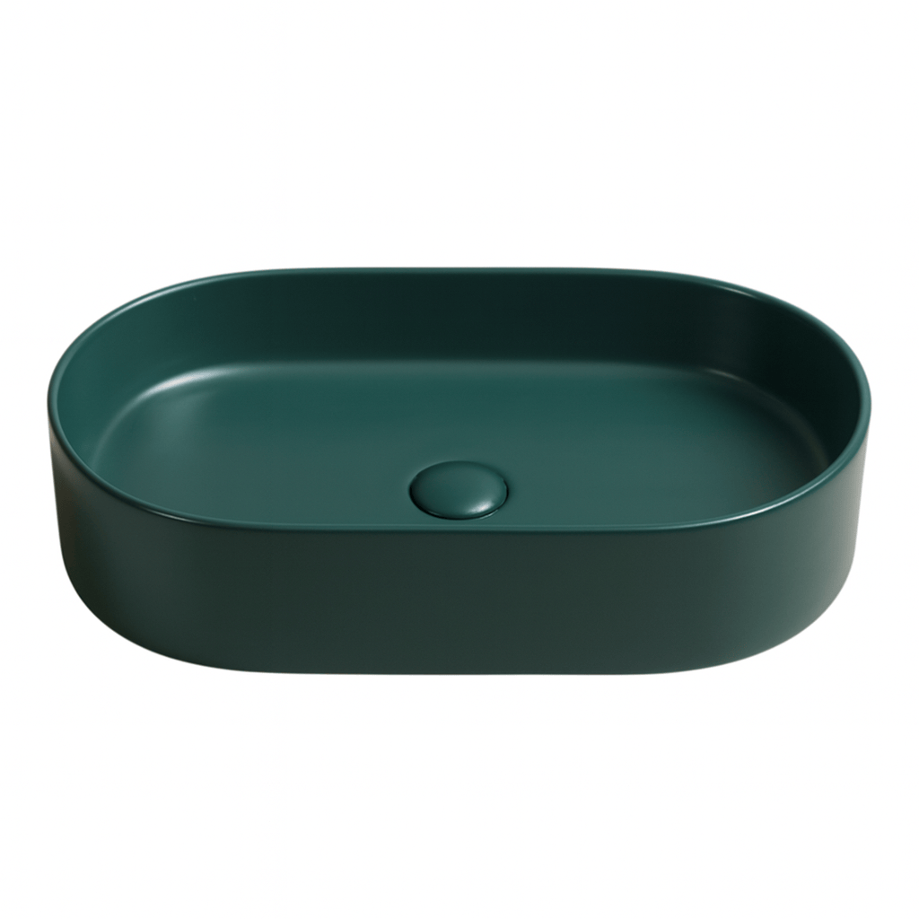 Lavoar baie, verde inchis mat, montaj pe blat, 60 cm, cu ventil, Adelais Foglia