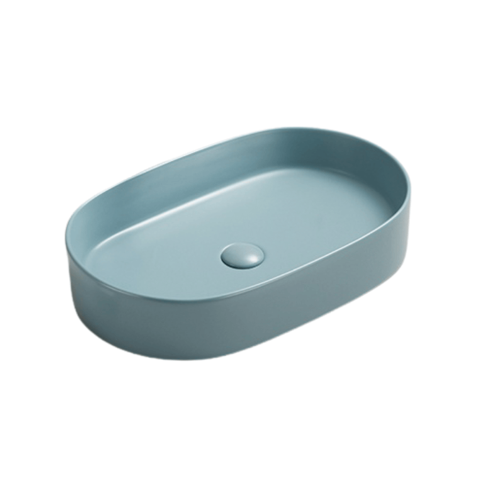 Lavoar baie, verde turcoaz mat, montaj pe blat, 60 cm, cu ventil, Adelais Foglia