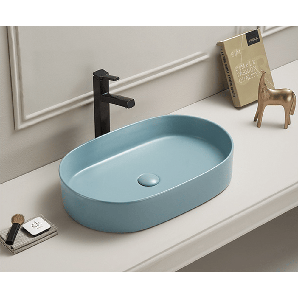 Lavoar baie, verde turcoaz mat, montaj pe blat, 60 cm, cu ventil, Adelais Foglia
