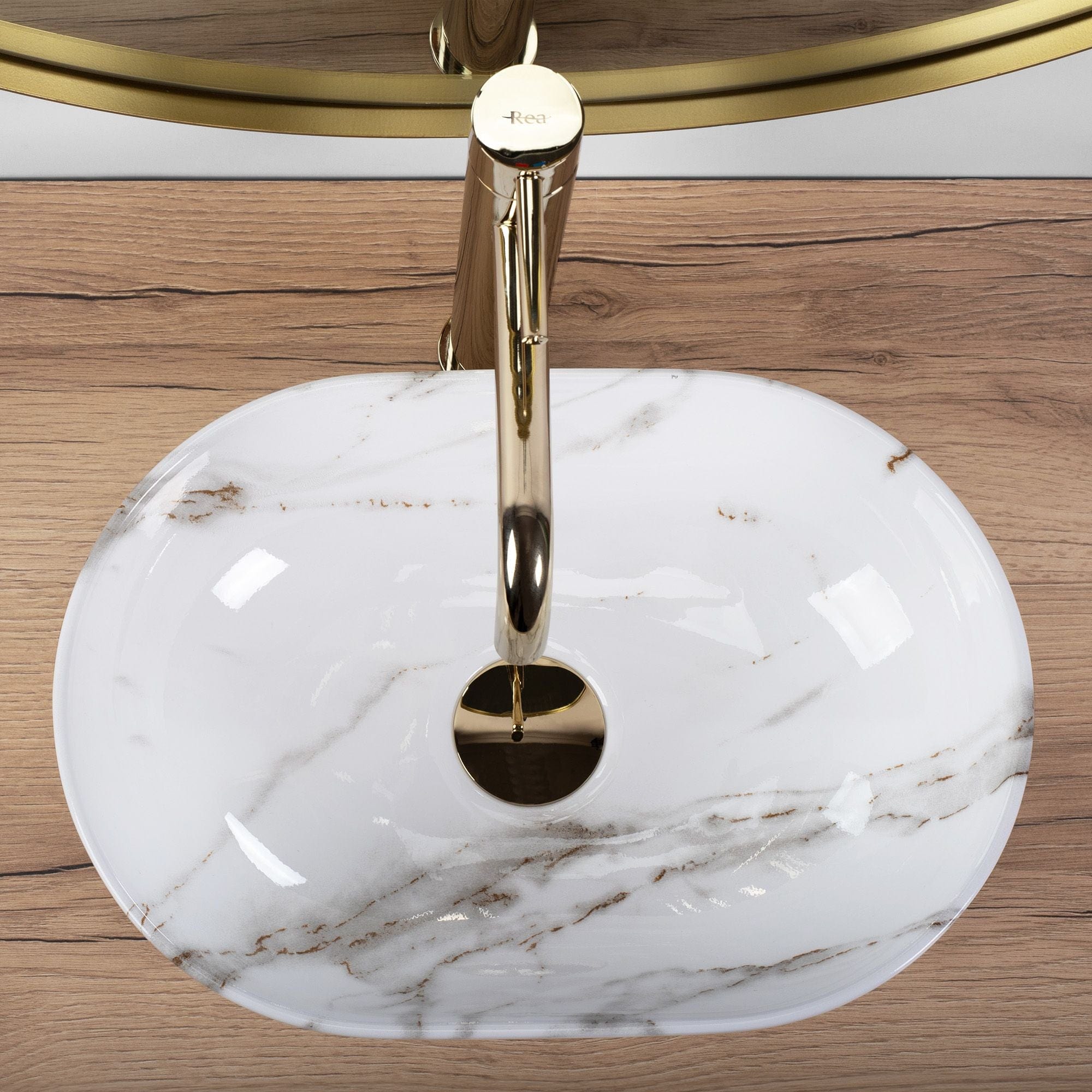 Lavoar ceramic pe blat Rea Amelia Mini, 38 cm, imitatie piatra