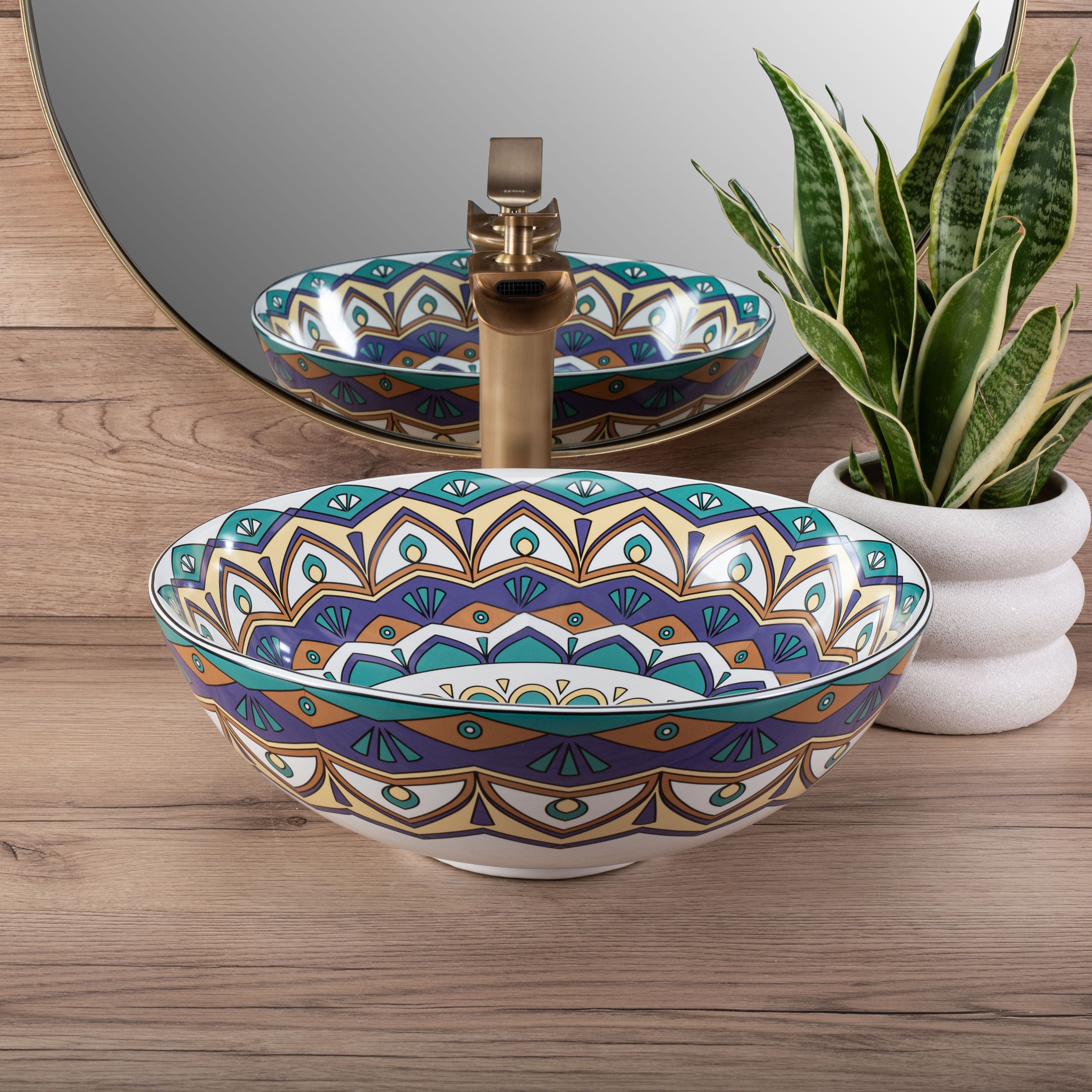 Lavoar ceramic pe blat Rea Aztec, 40 cm, multicolor