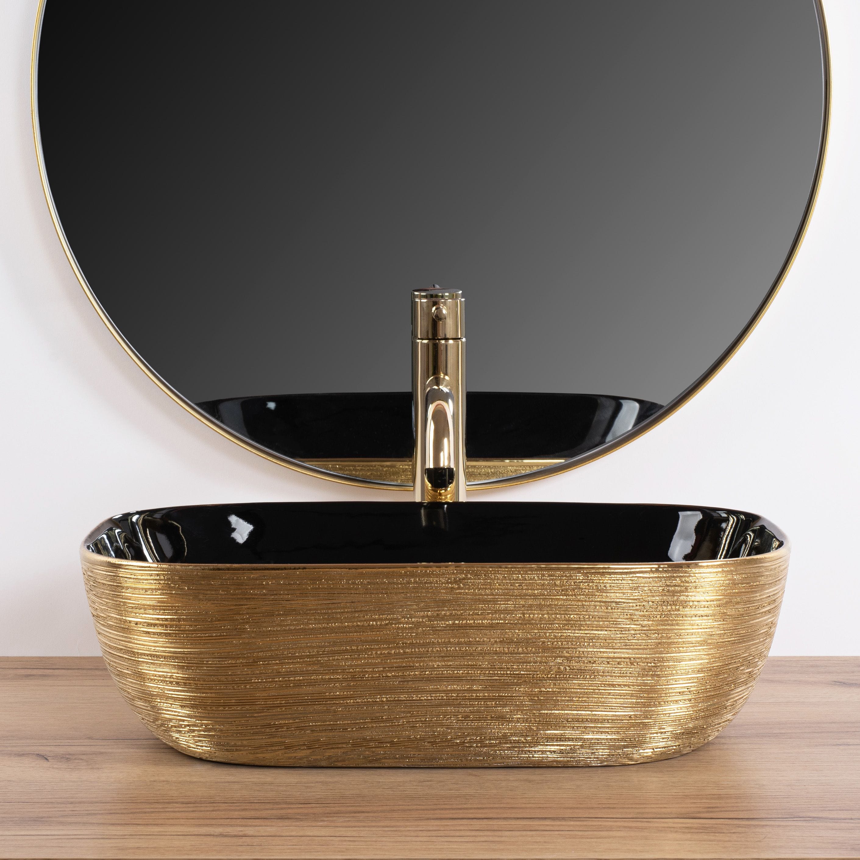 Lavoar ceramic pe blat Rea Belinda, 46.5 cm, auriu/negru