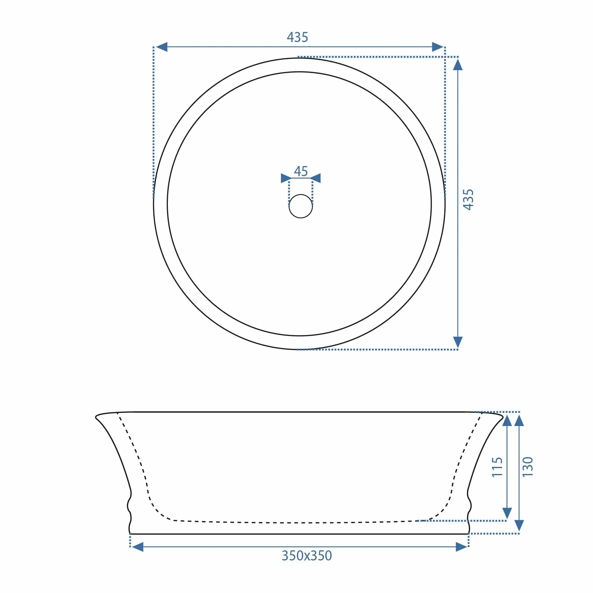 Lavoar ceramic pe blat Rea Betty, 43.5 cm, cupru