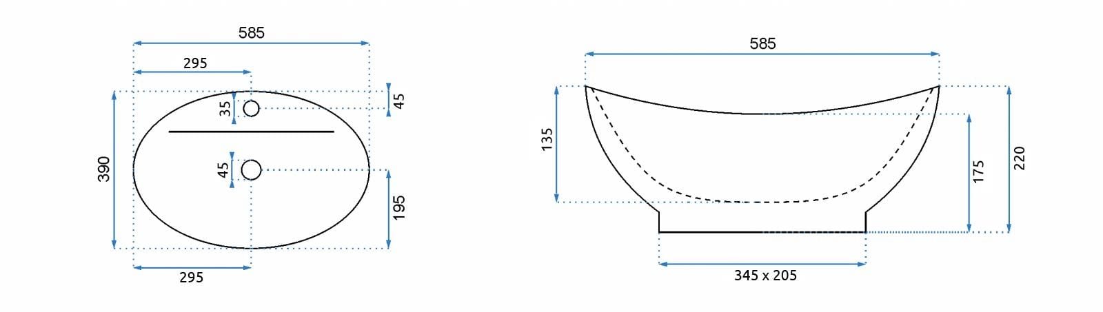 Lavoar ceramic pe blat Rea Cindy, 58.5 cm, alb